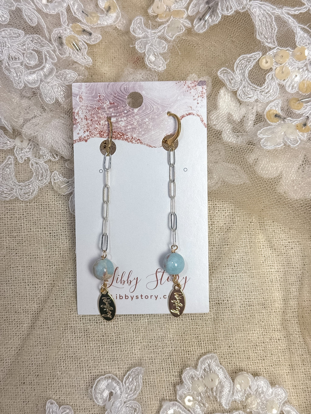 Handmade Blue Jasper and Chain Earrings