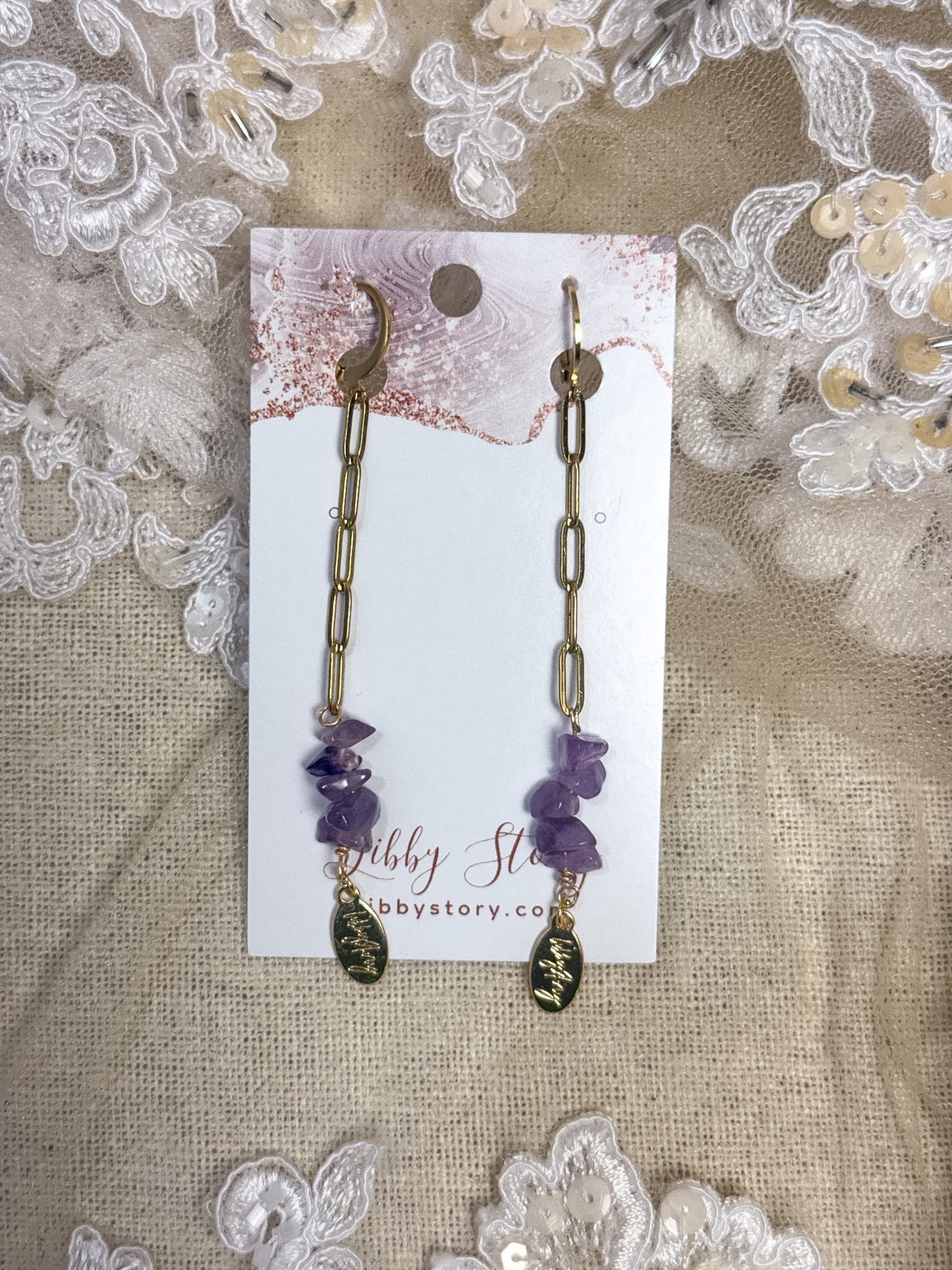 Handmade Amethyst Chips Chain Earrings