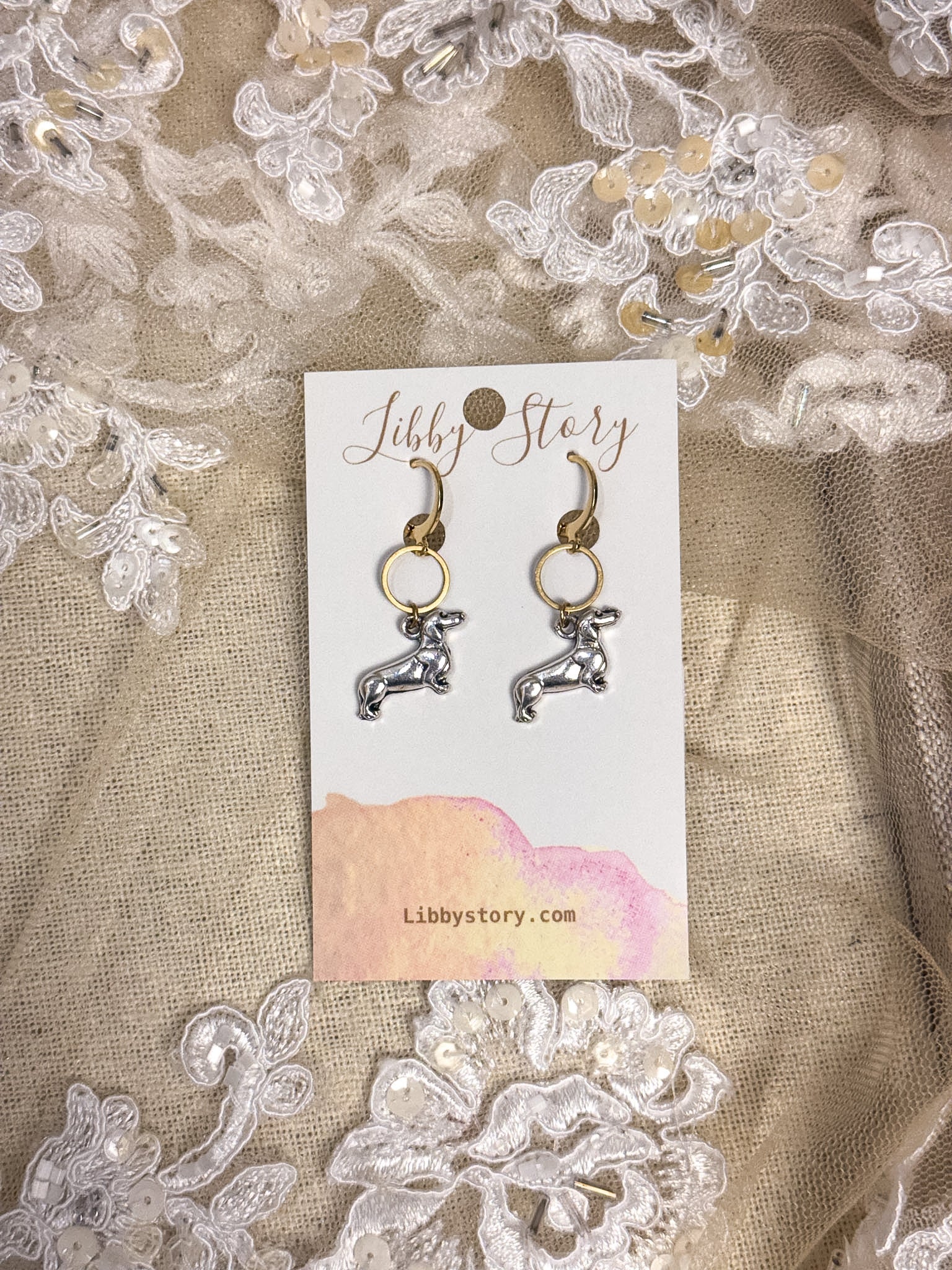 Handmade Dog & Circle Earrings