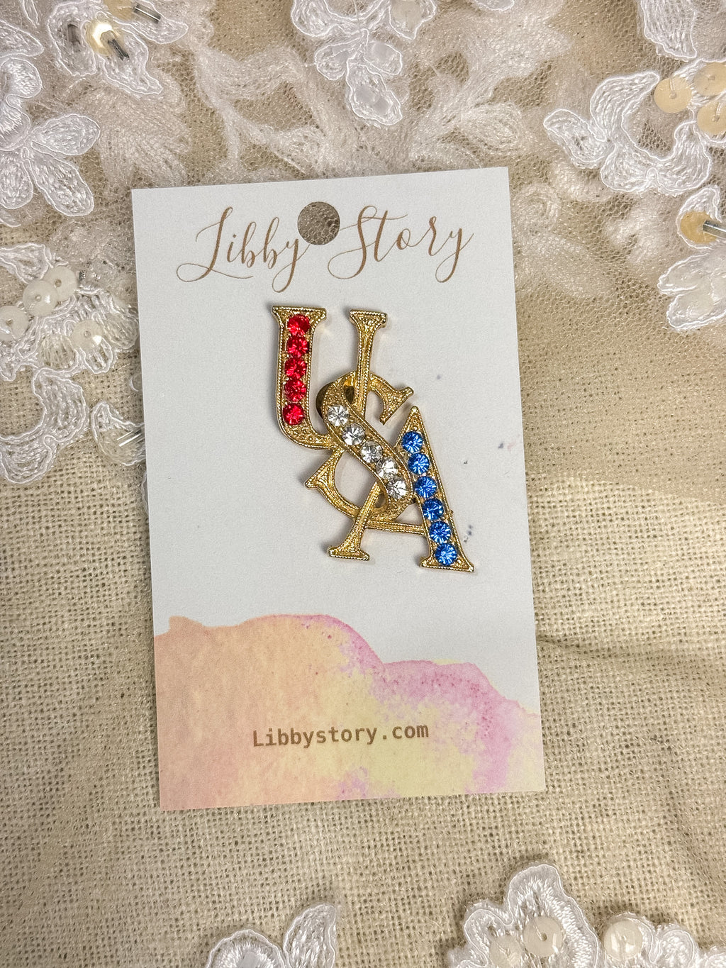 OOAK Vintage Rhinestone USA Pin