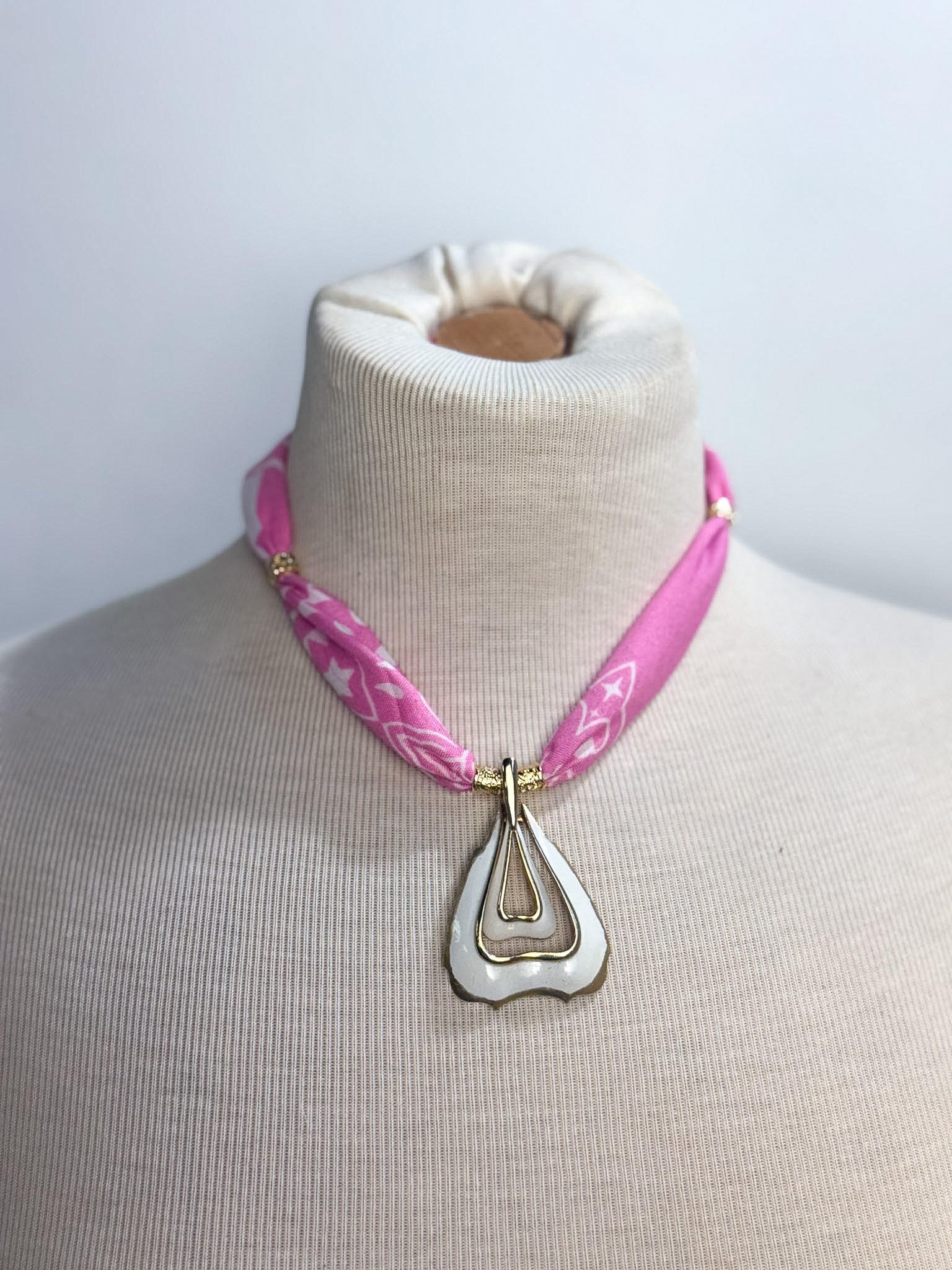 OOAK Pink Bandana Vintage Pendant Scarf Necklace