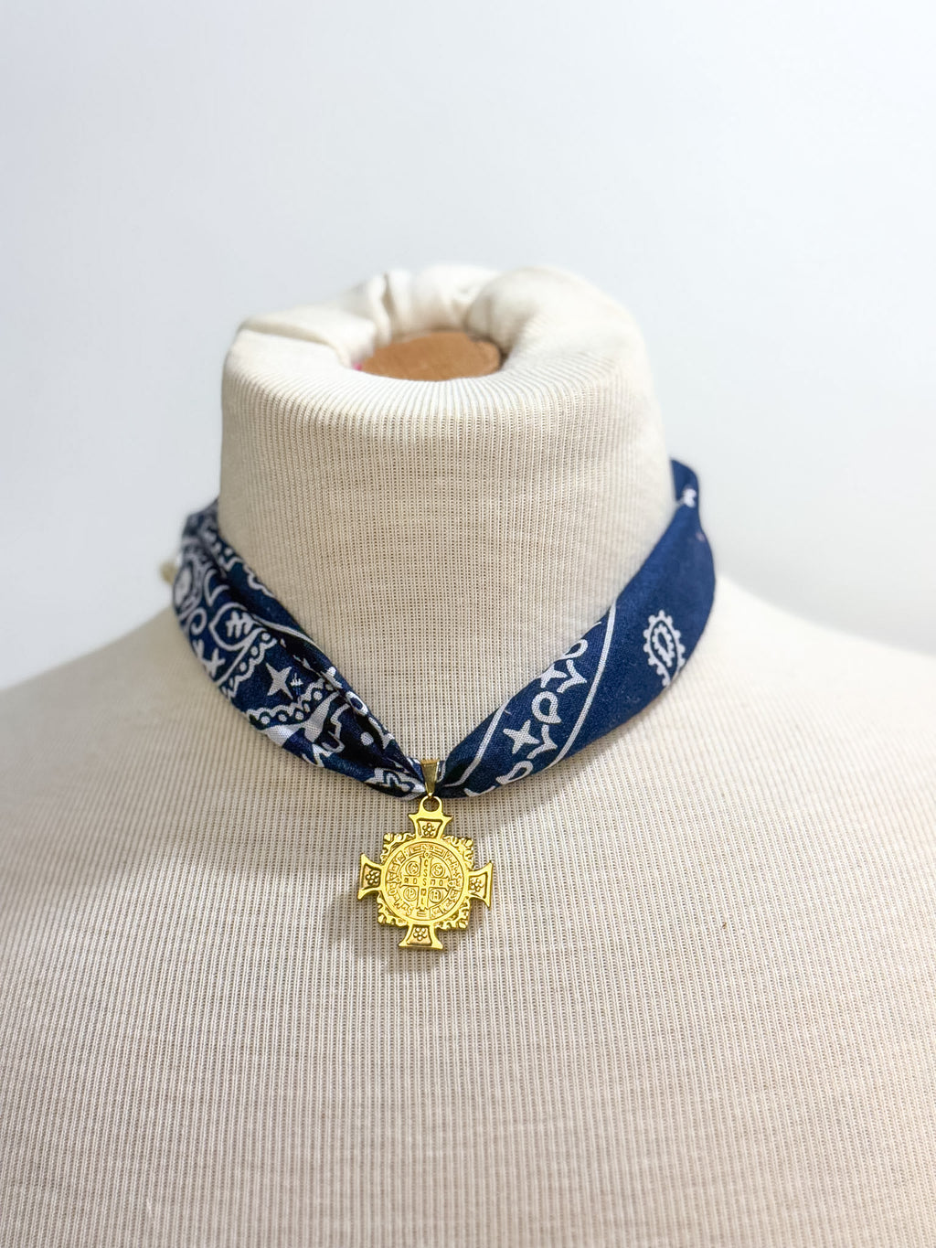 Handmade Bandana Engraved Cross Scarf Necklace