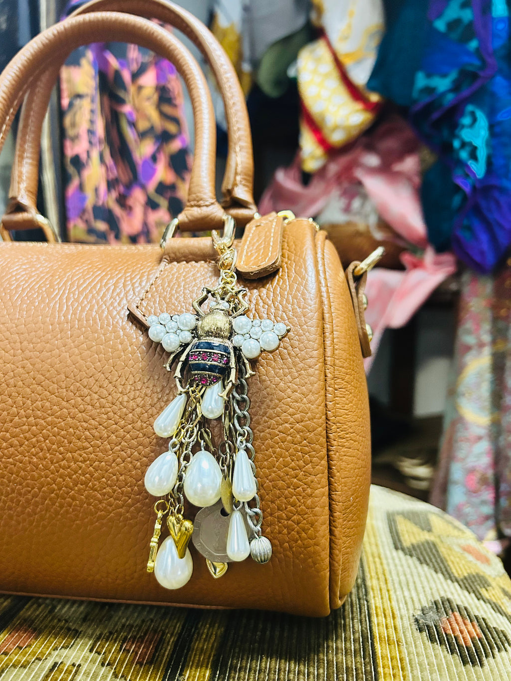 OOAK Bee, Coin, & Pearl Bag Charm