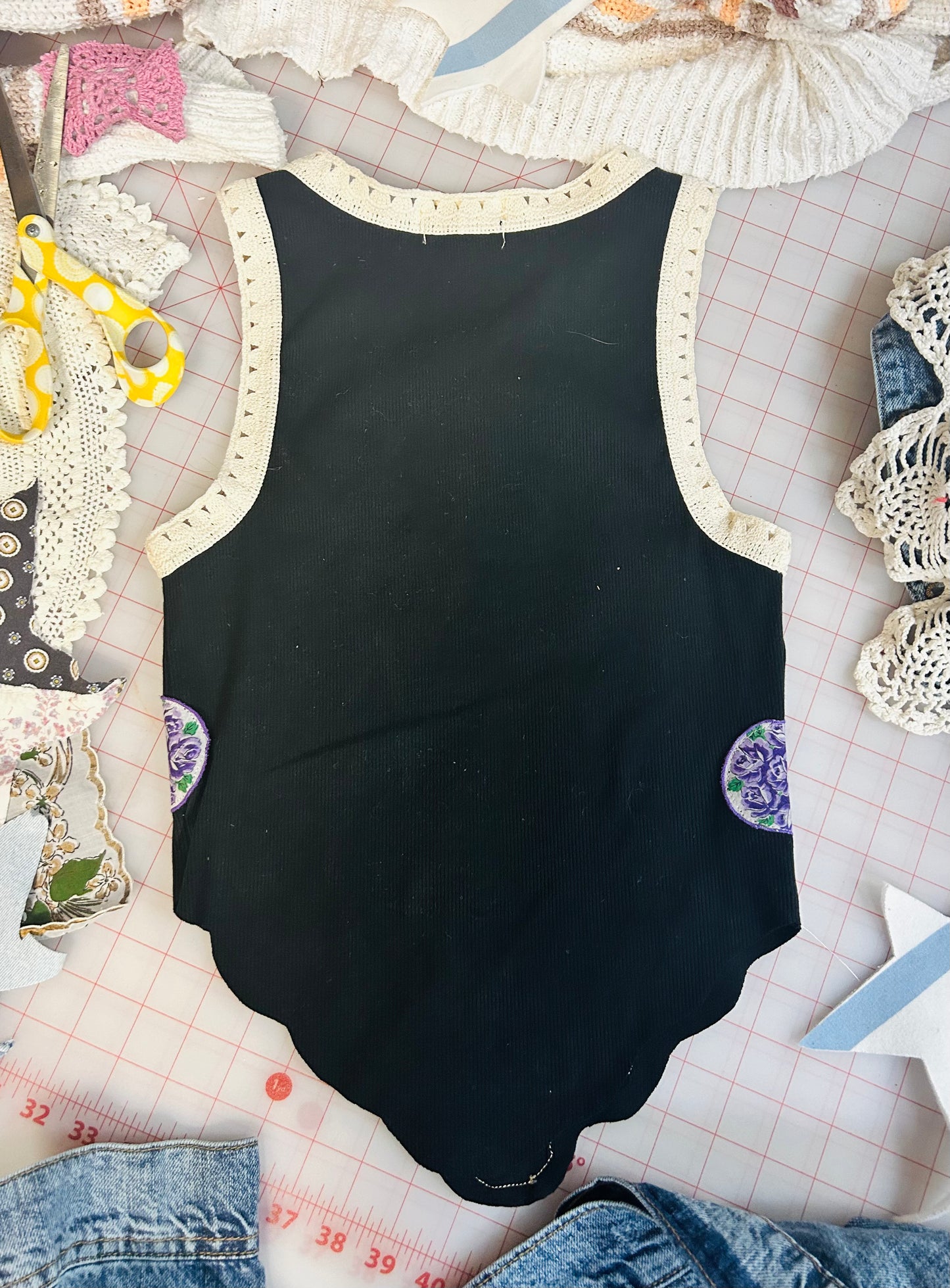 OOAK Crochet Trim Vintage Hanky Top