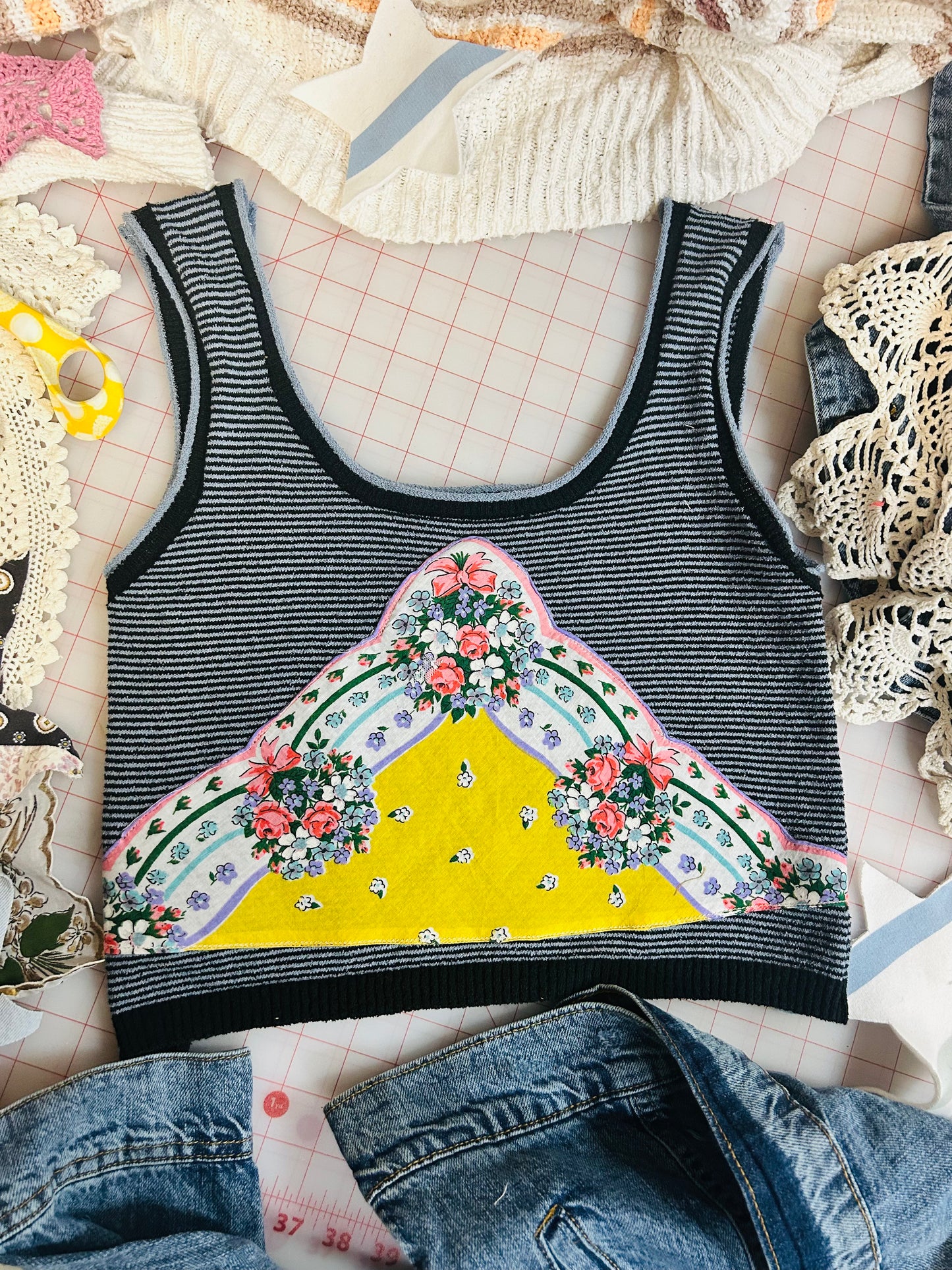 OOAK Handkerchief Patched Lightweight Knit Tank
