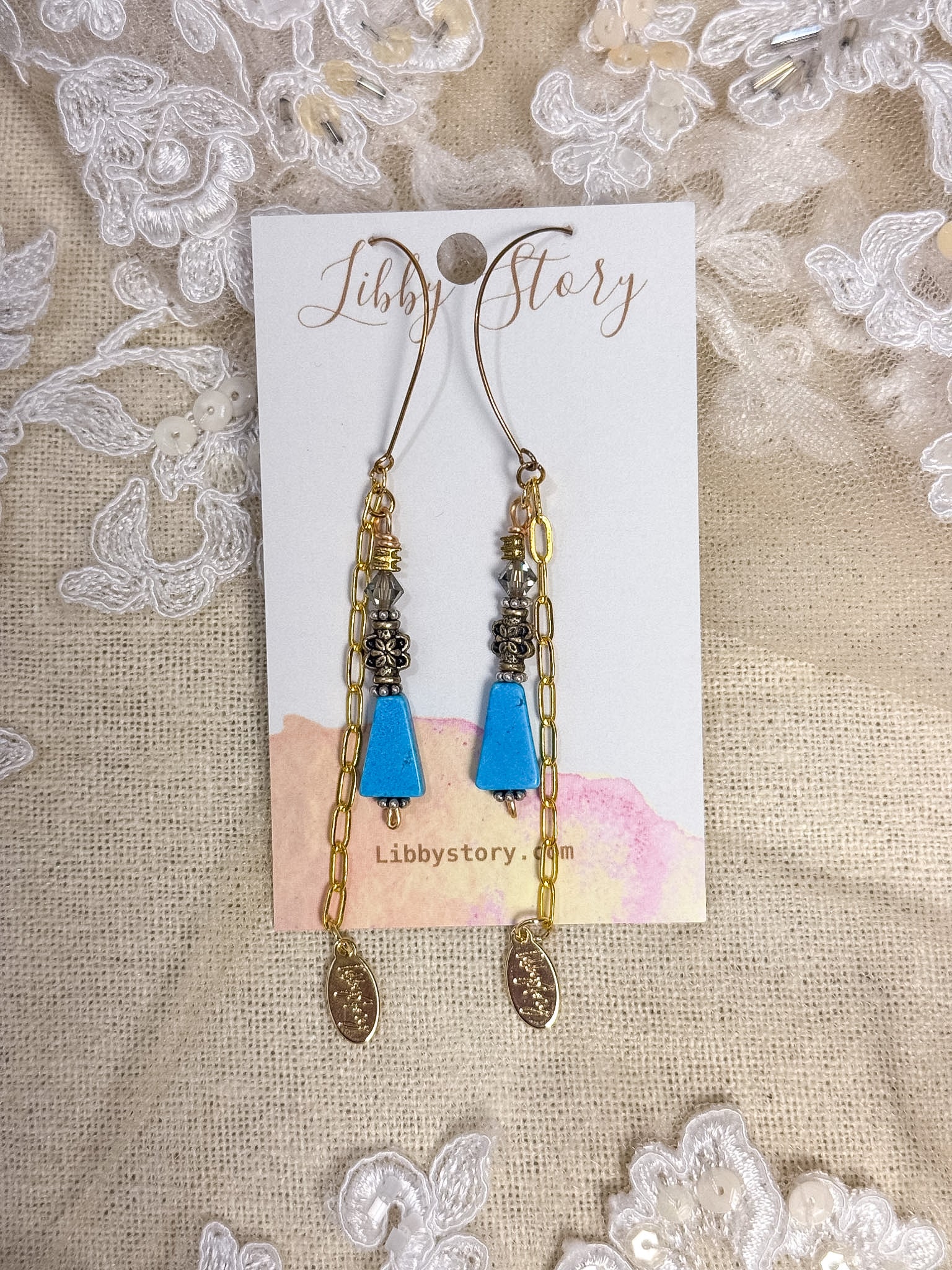 Handmade Turquoise Triangle & Chain Earrings