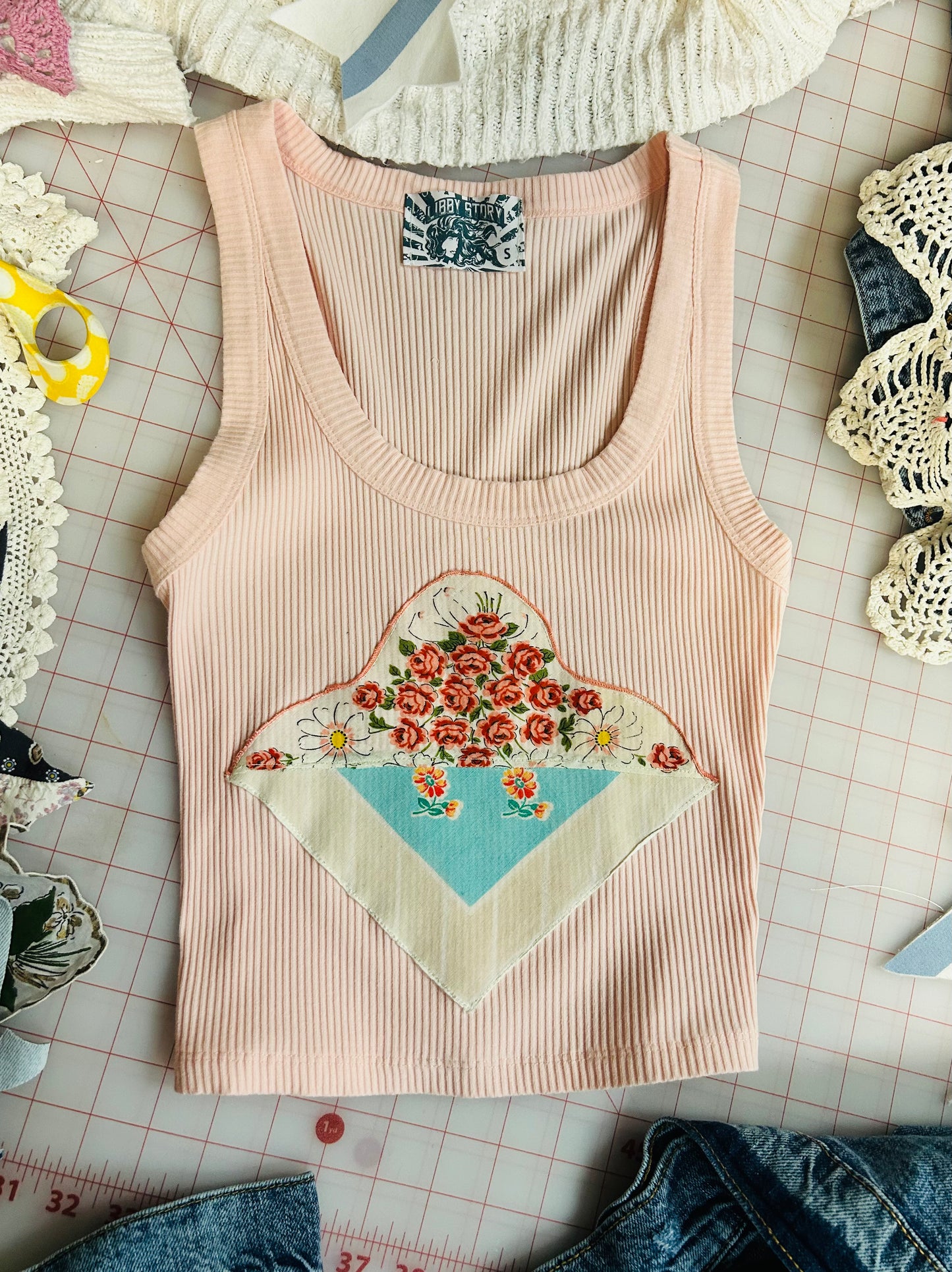 OOAK Vintage Handkerchief Patch Tank