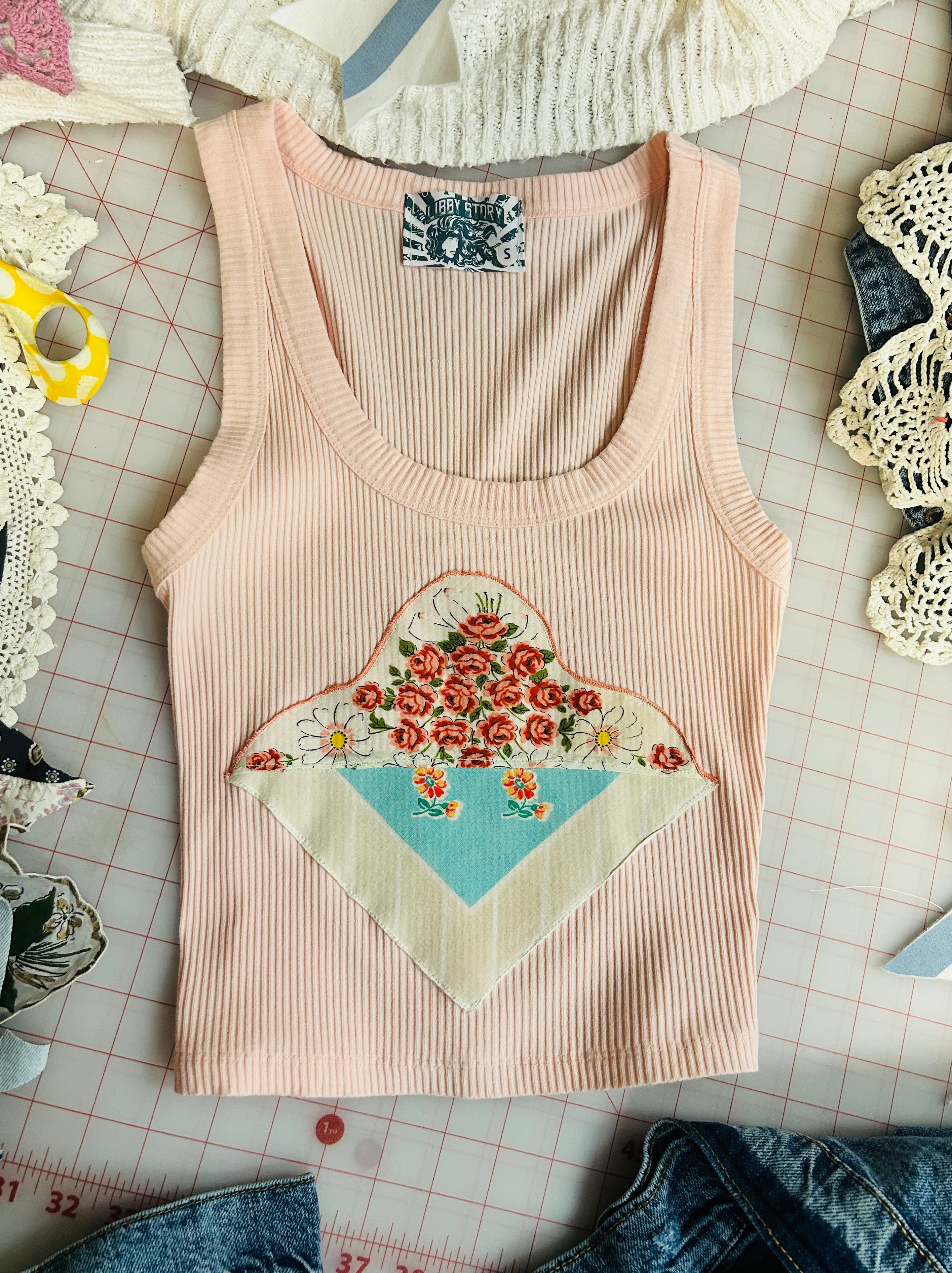 OOAK Vintage Handkerchief Patch Tank