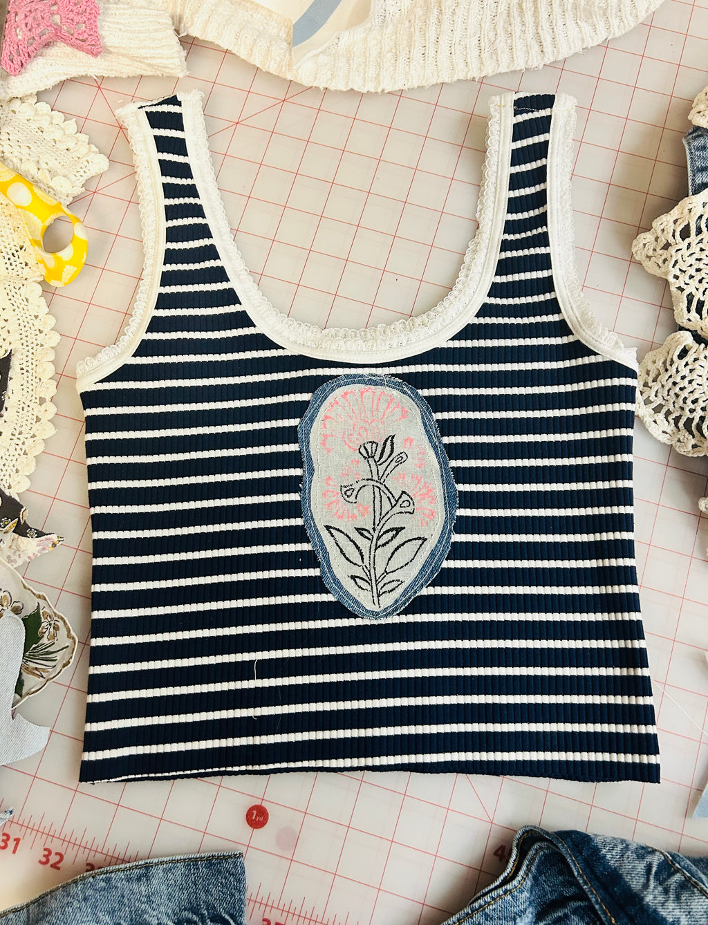 OOAK Denim Patch Stripe Tank