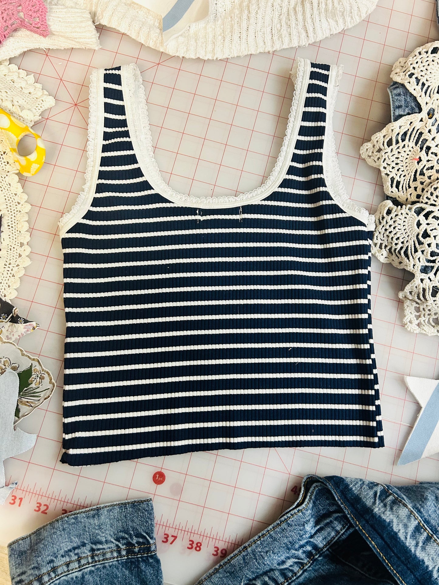 OOAK Denim Patch Stripe Tank
