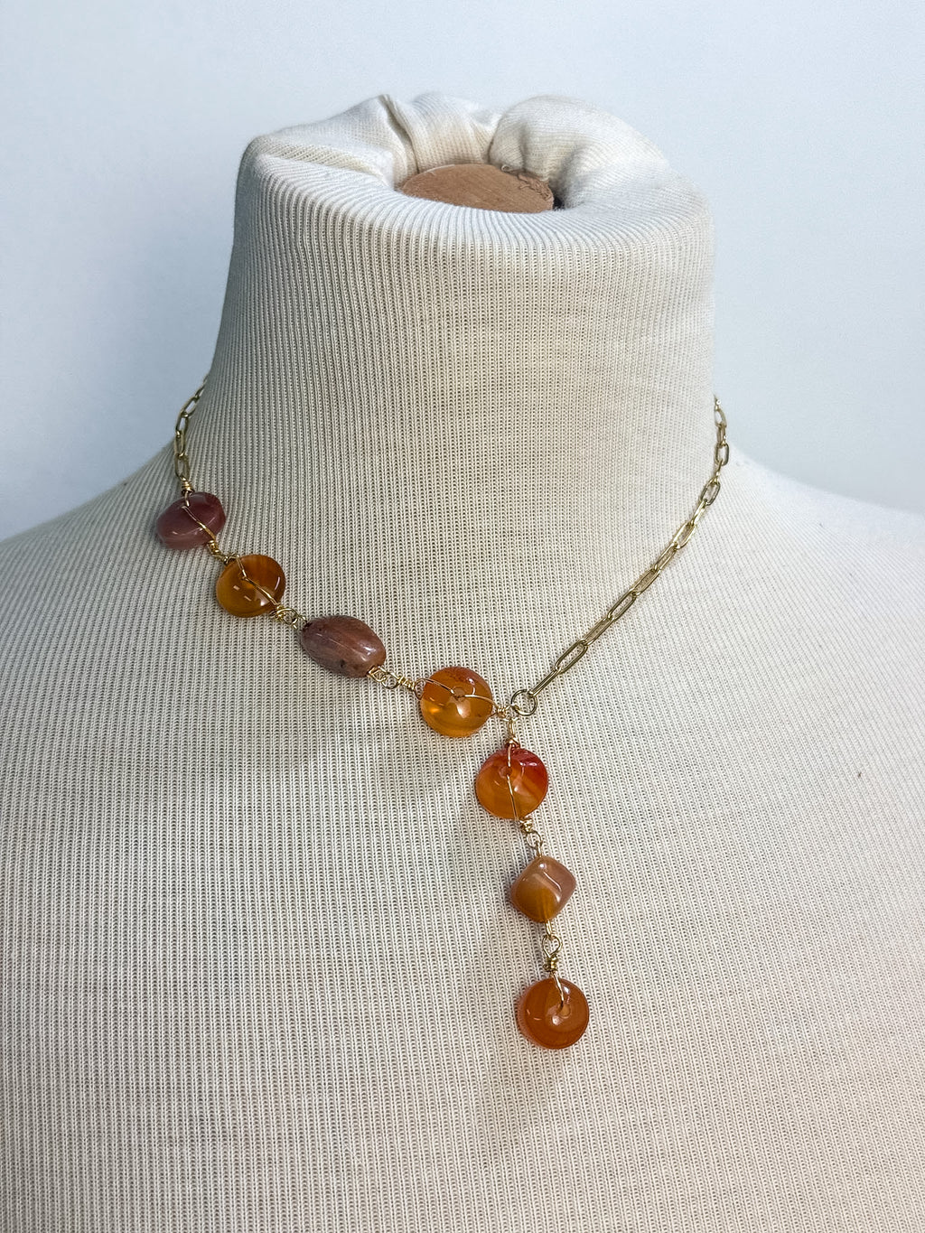 OOAK Handmade Carnelian Drop Lariat Necklace