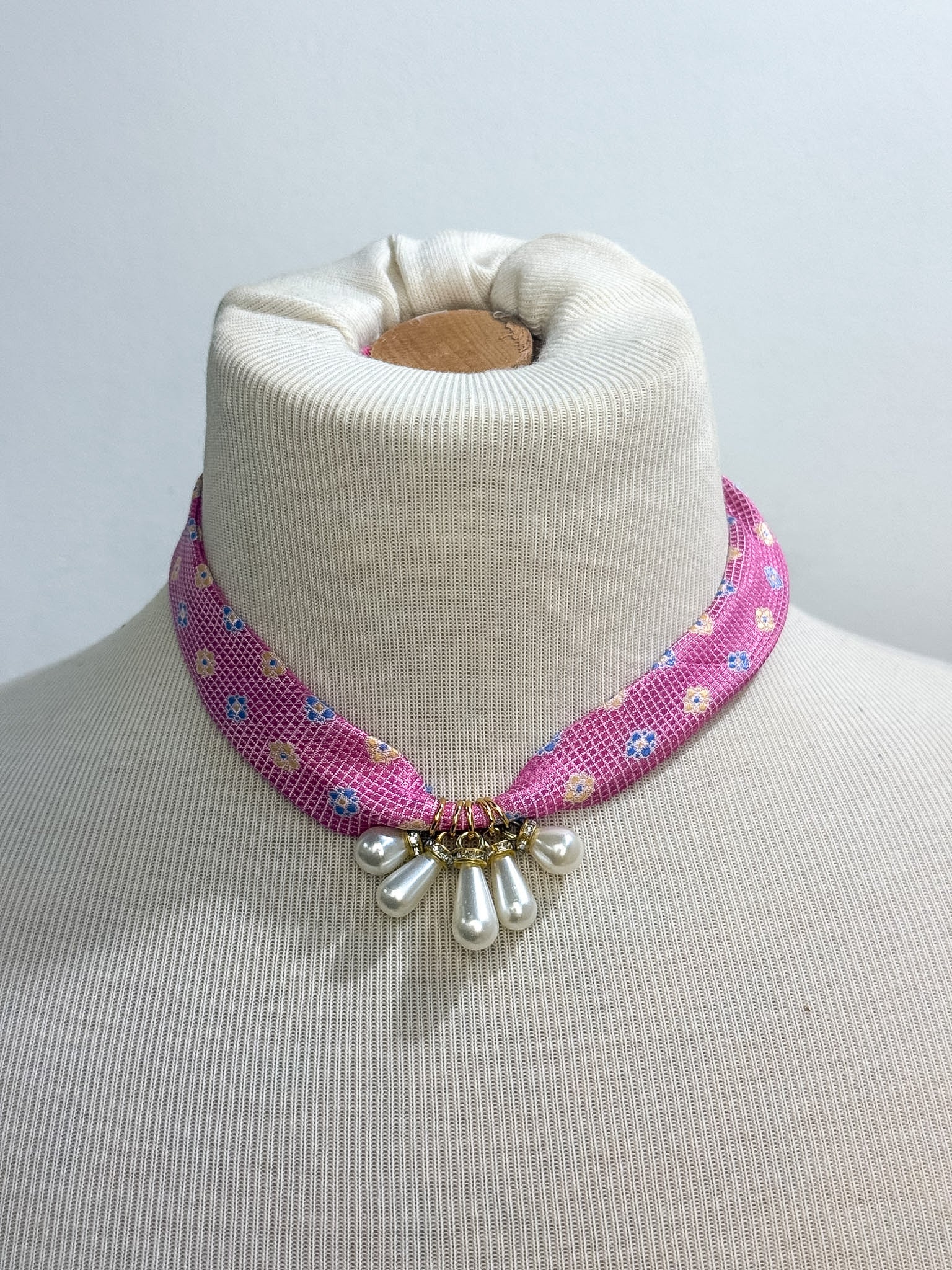 OOAK Silk Tie & Pearl Drop Scarf Necklace