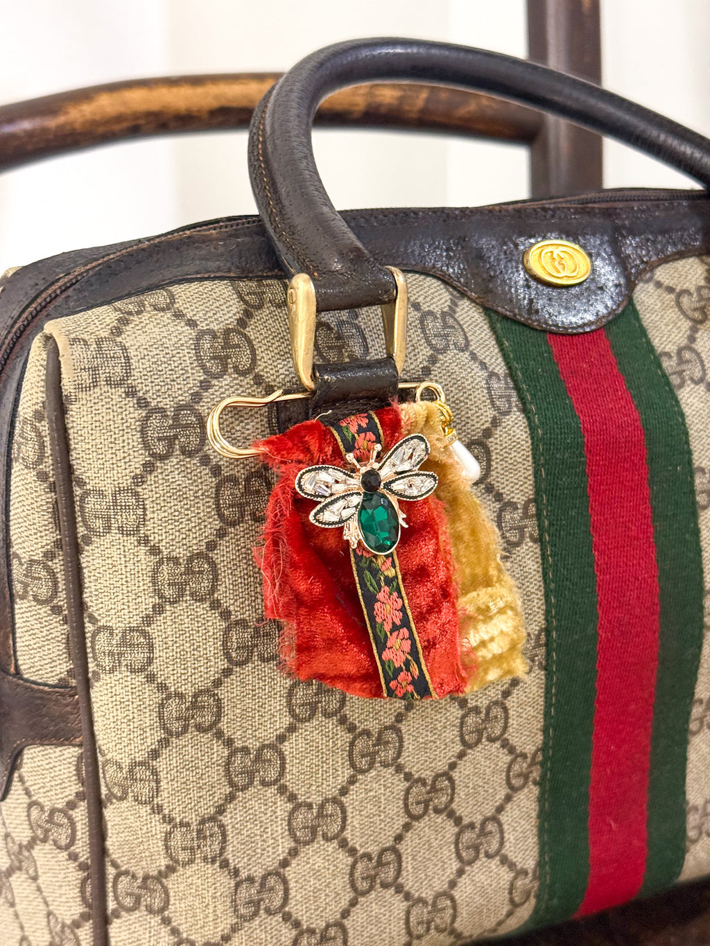 OOAK Vintage Boston Satchel with Bag Pin & Charm