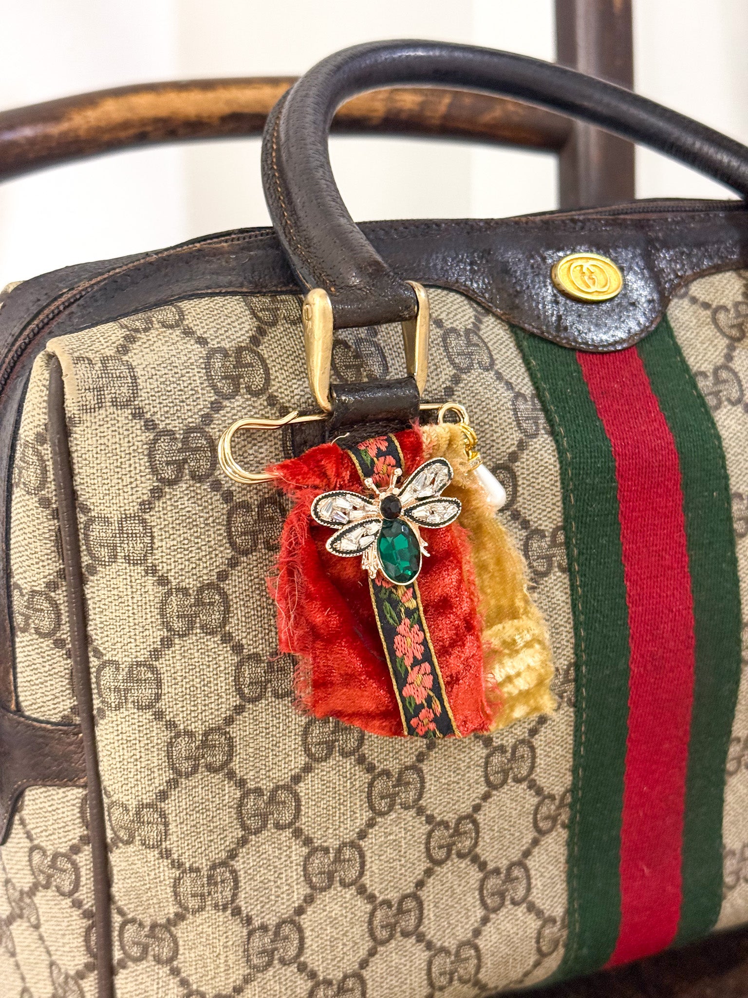OOAK Vintage Boston Satchel with Bag Pin & Charm