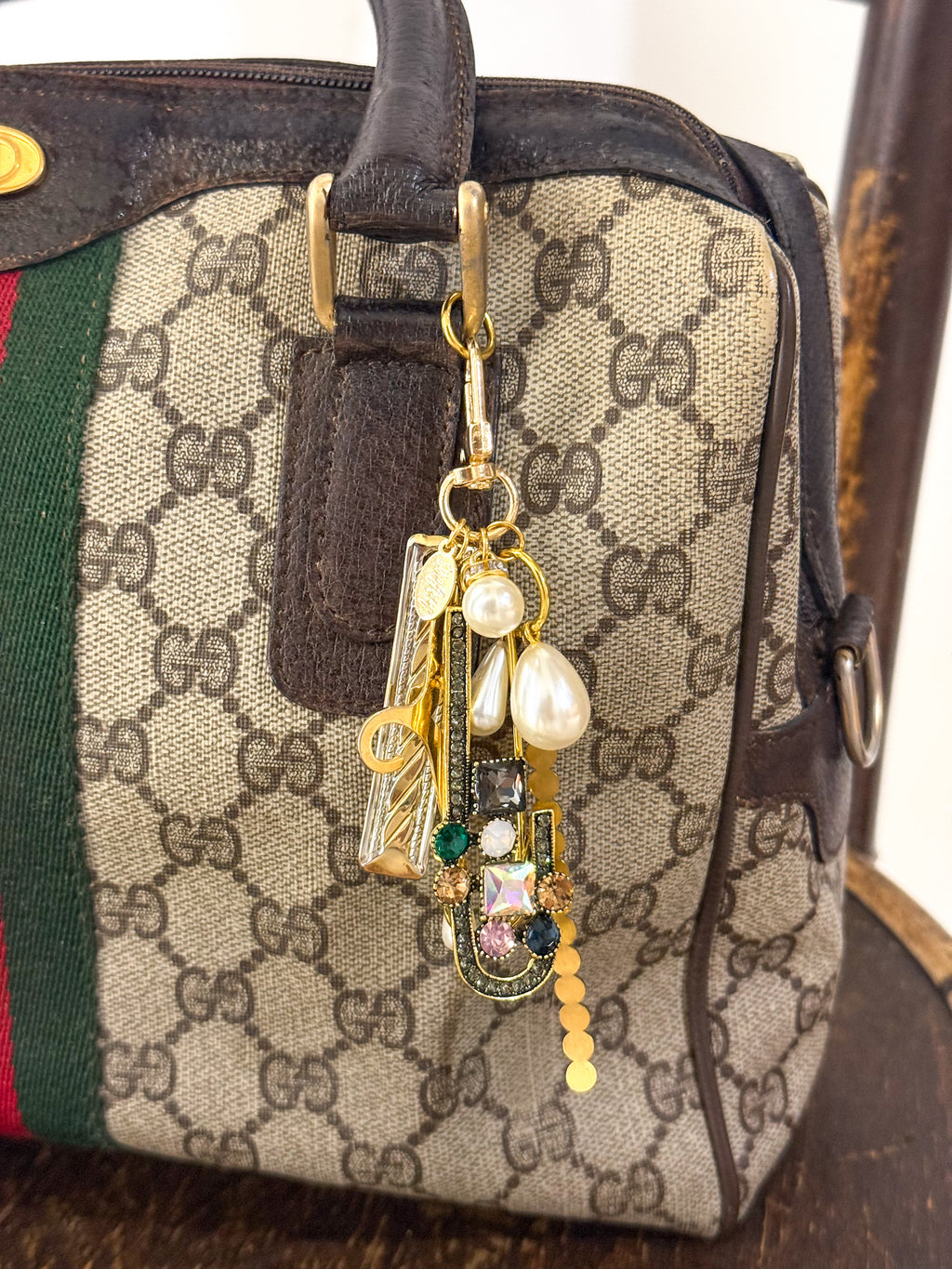 OOAK Vintage Boston Satchel with Bag Pin & Charm