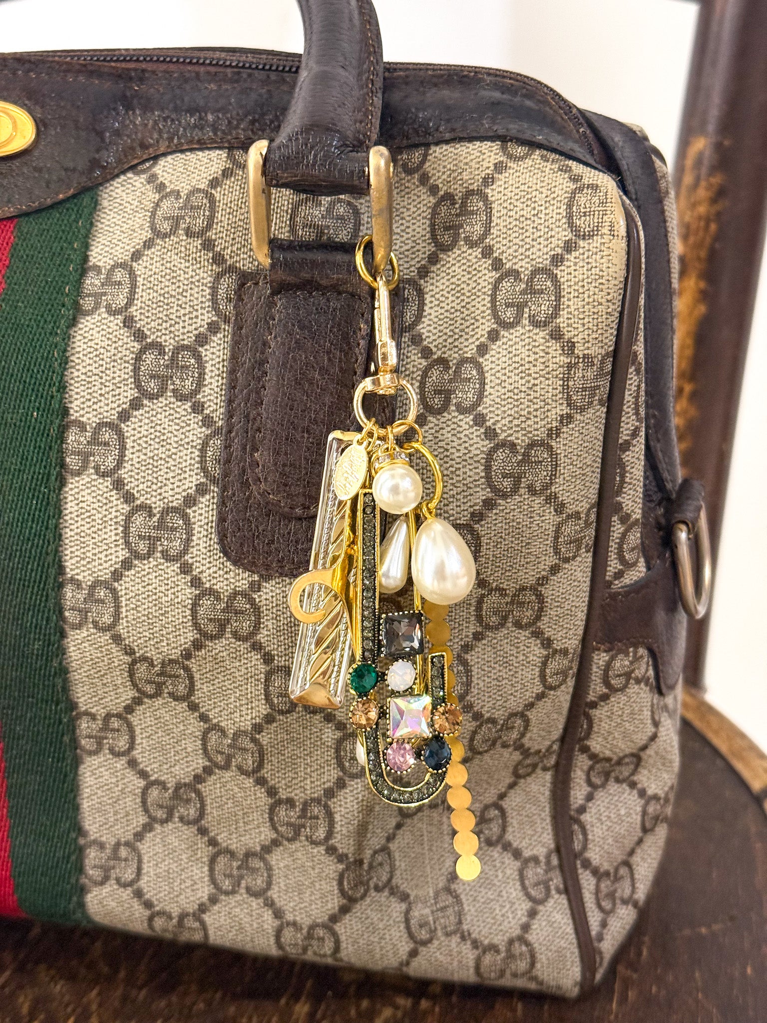 OOAK Vintage Boston Satchel with Bag Pin & Charm
