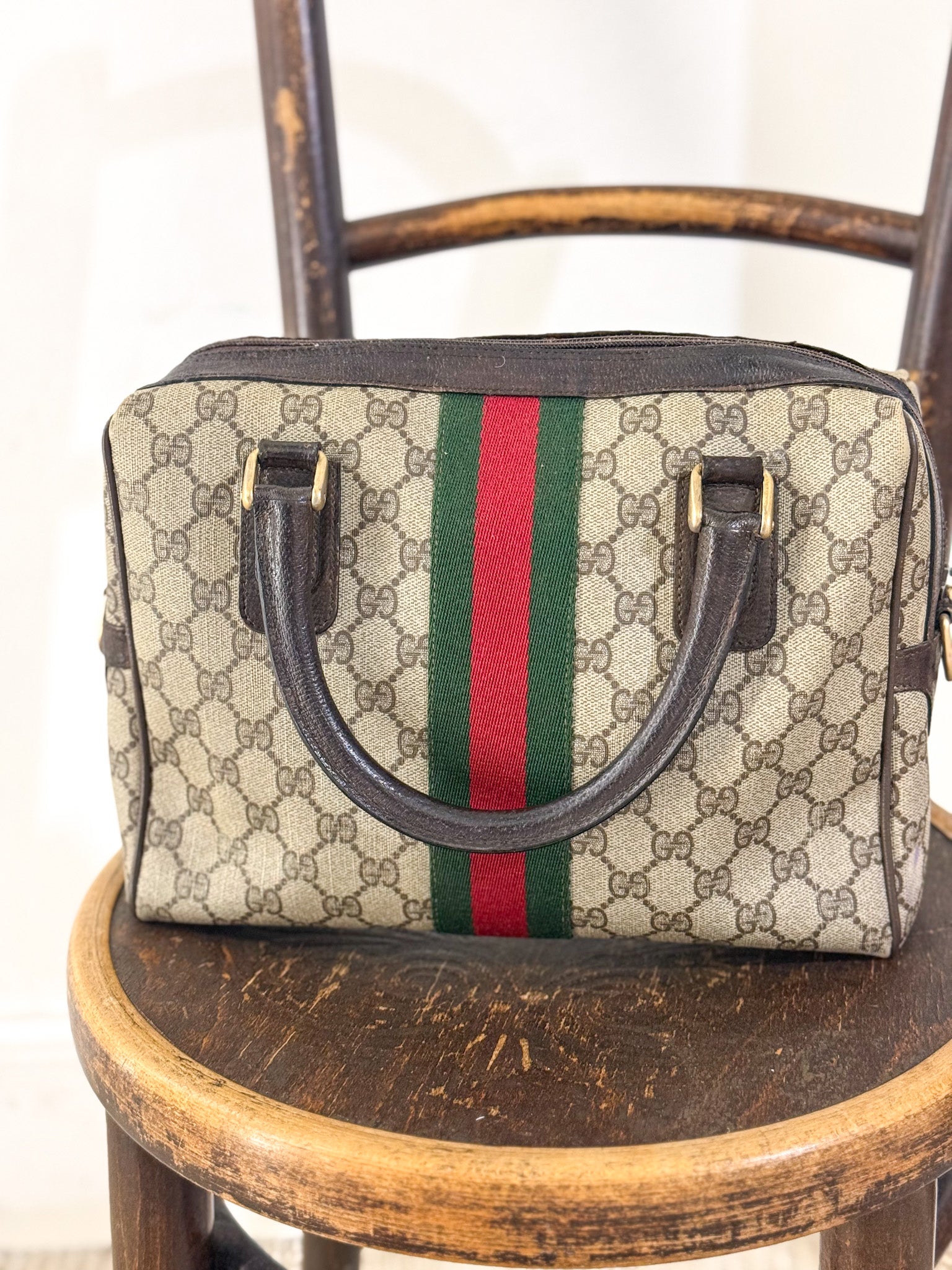 OOAK Vintage Boston Satchel with Bag Pin & Charm