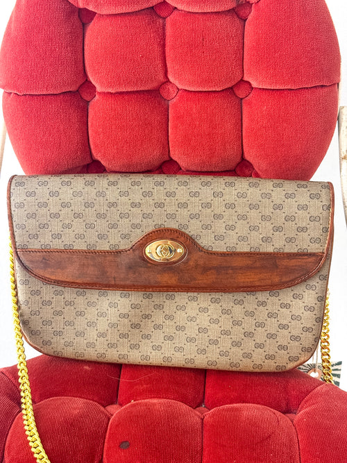 OOAK Authentic Vintage Gucci Cognac Trim Clutch