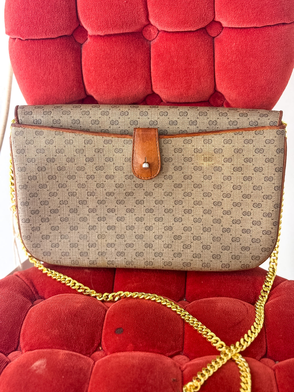 OOAK Authentic Vintage Gucci Cognac Trim Clutch