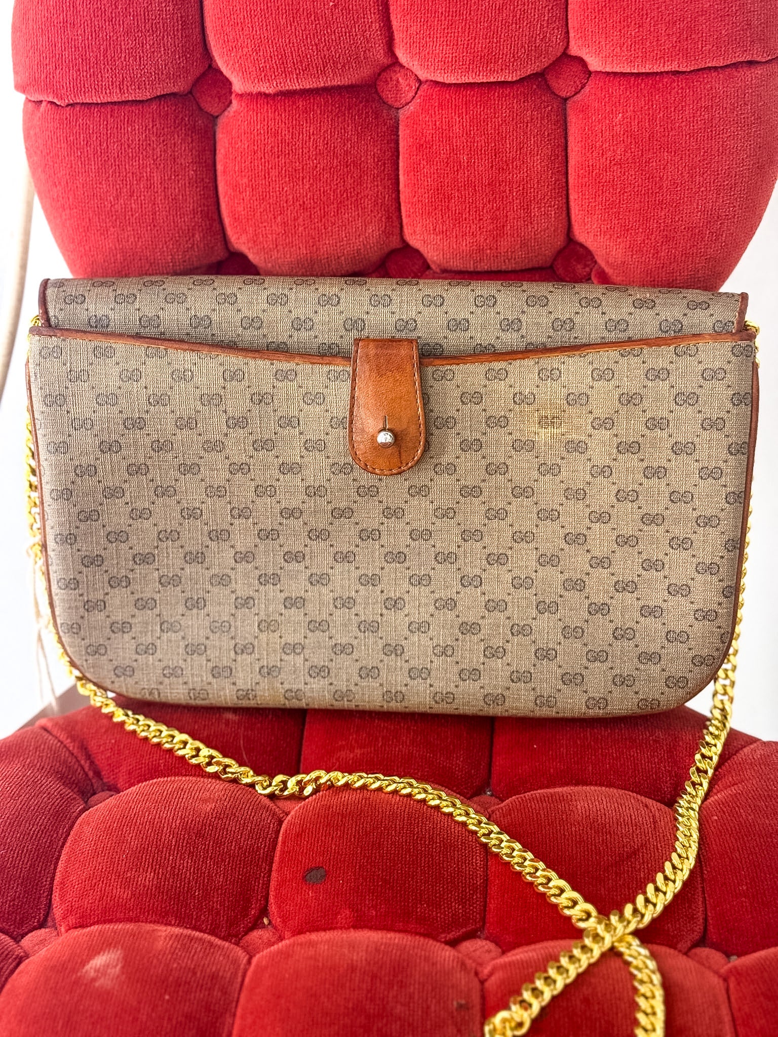 OOAK Authentic Vintage Gucci Cognac Trim Clutch