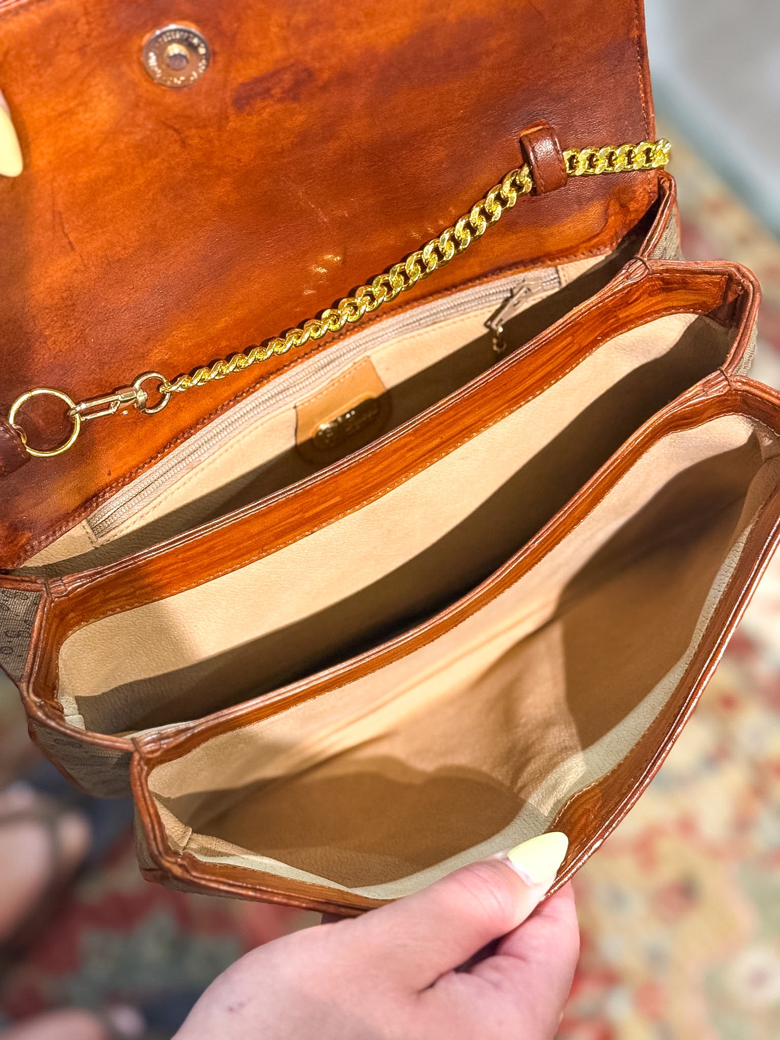 OOAK Authentic Vintage Gucci Cognac Trim Clutch