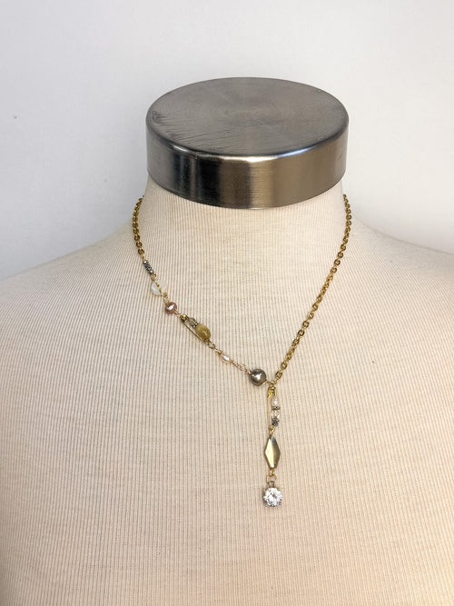 OOAK Safety Pin Peal Lariat Necklace