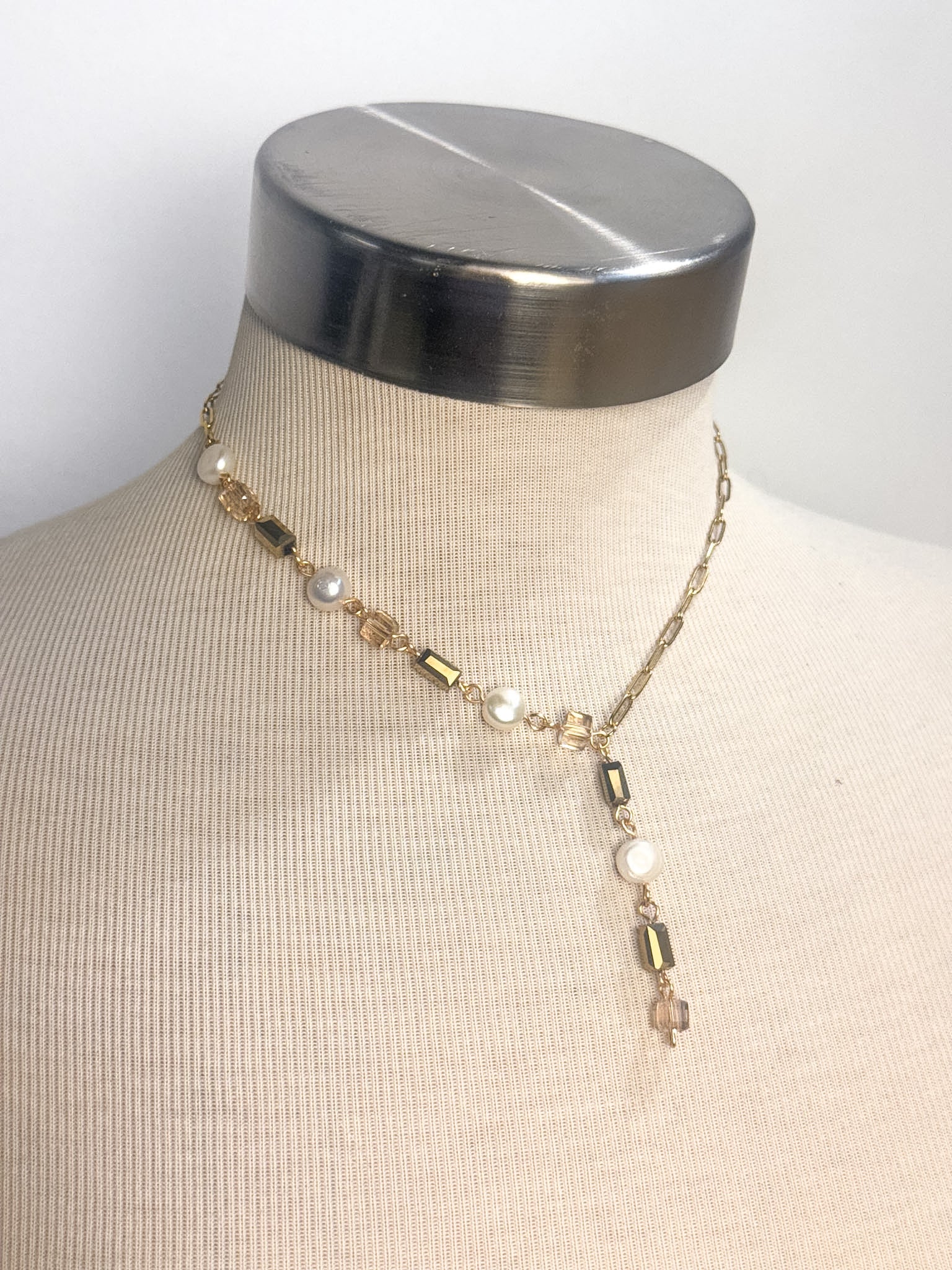 Handmade Glass & Freshwater Pearl Lariat Necklace