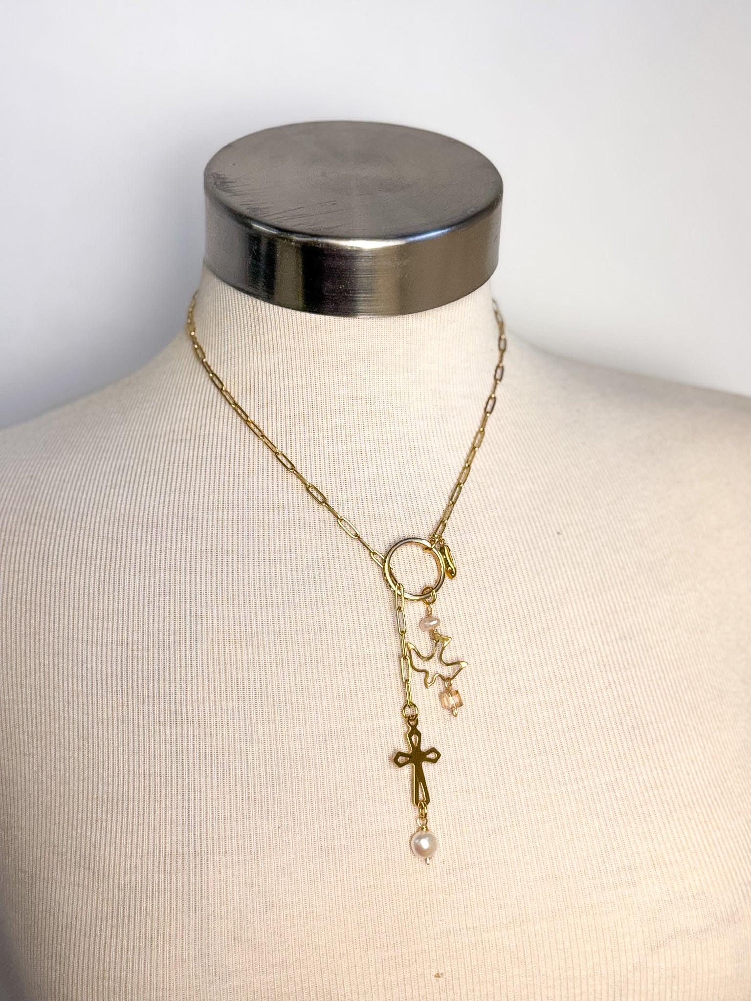 OOAK Bird Cross Lariat Necklace