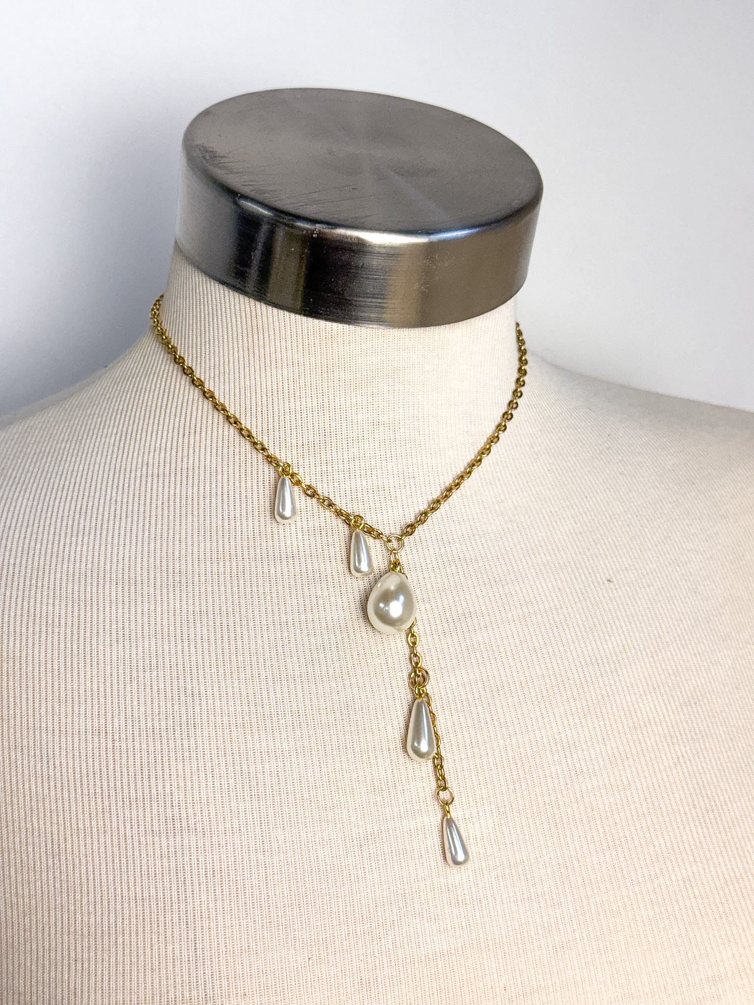 Handmade Pearl Drop Lariat Necklace