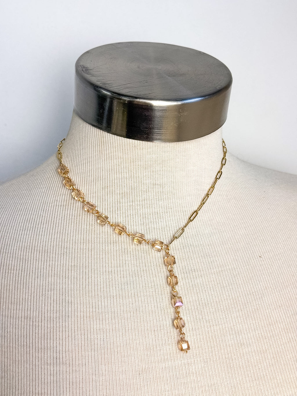 Handmade Glass Cube Lariat Necklace