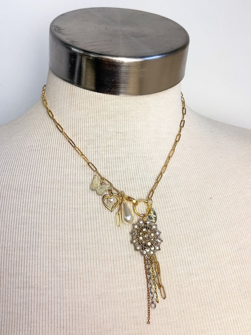 OOAK Butterfly Heart Lariat Necklace