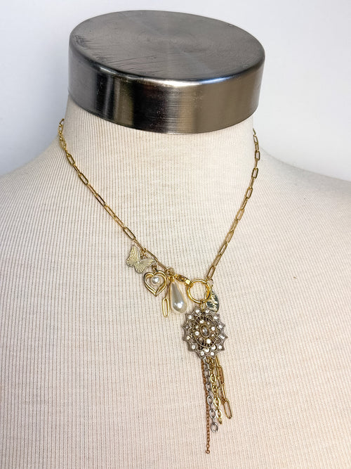 OOAK Butterfly Heart Lariat Necklace