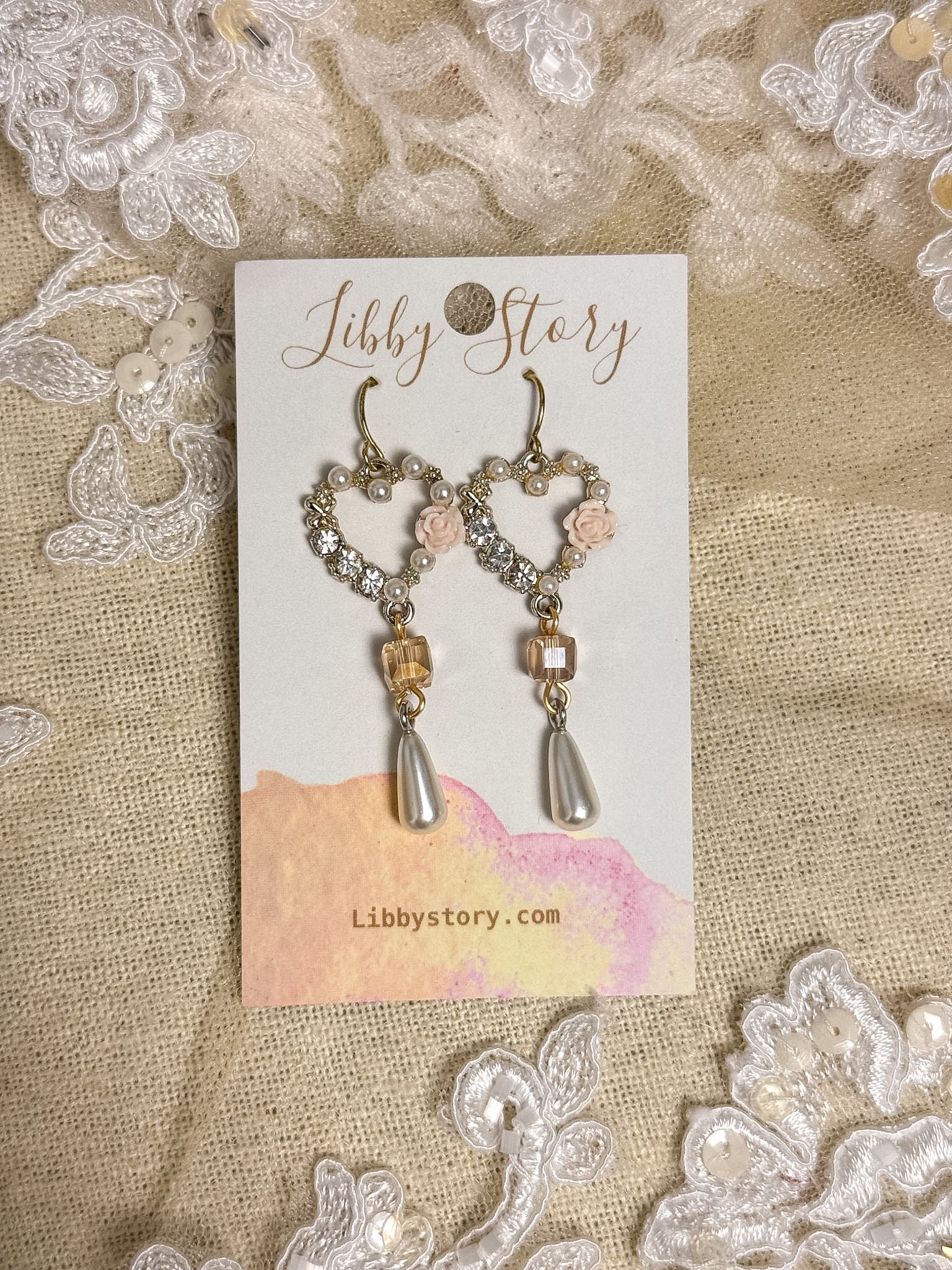 Handmade Floral Heart Glass Cube Earrings