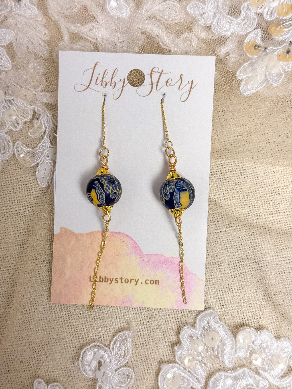 OOAK Vintage Clay Bead Threader Earrings