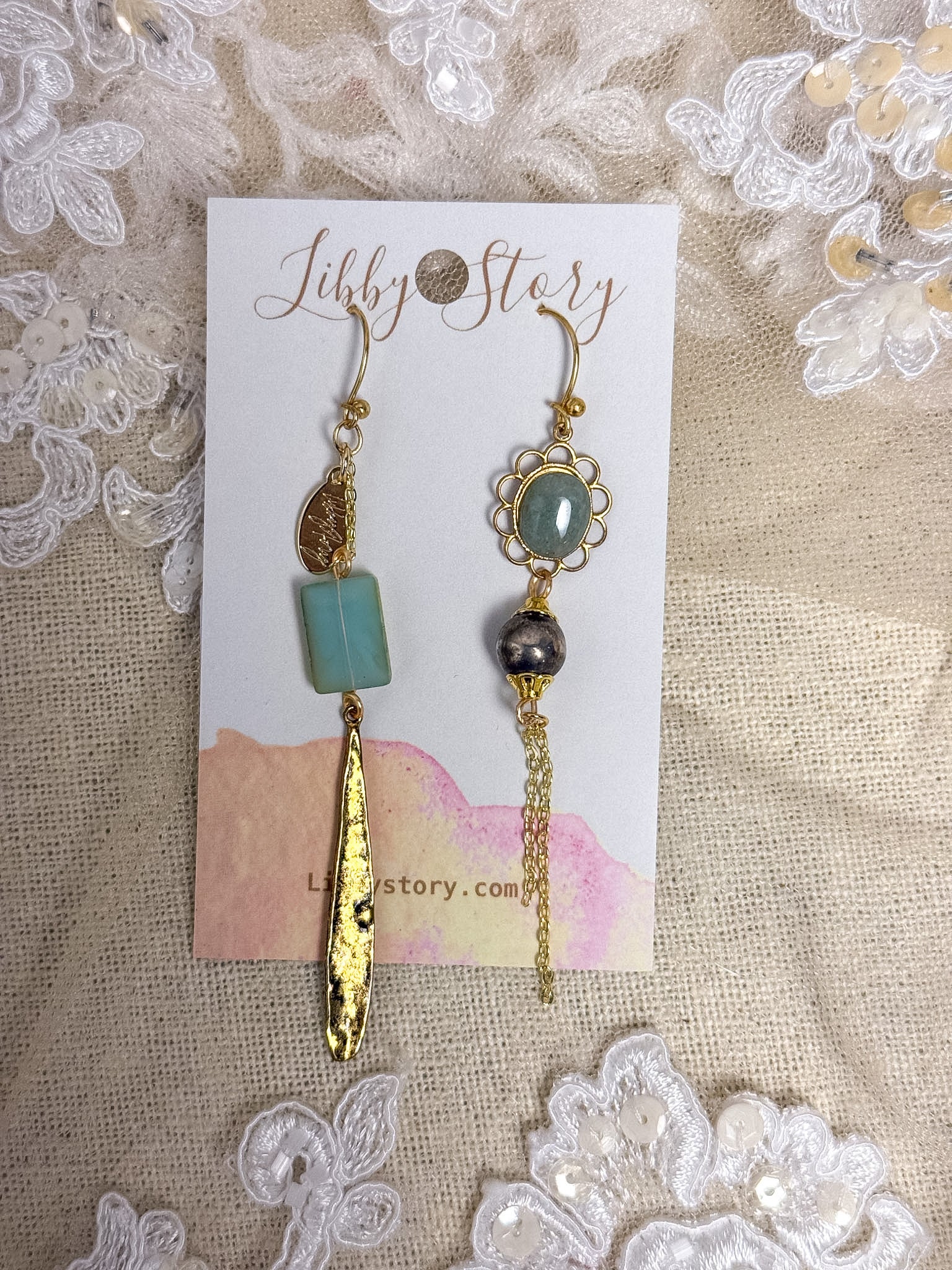 OOAK Jade Cabochon Mismatch Earrings
