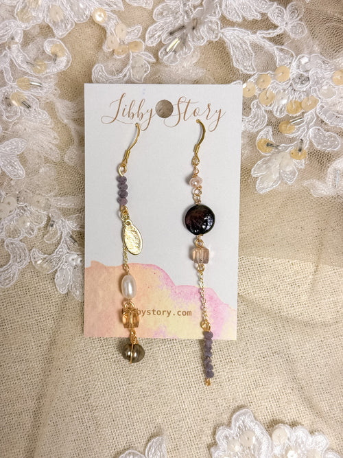 OOAK Pearl & Glass Mismatch Long Earrings
