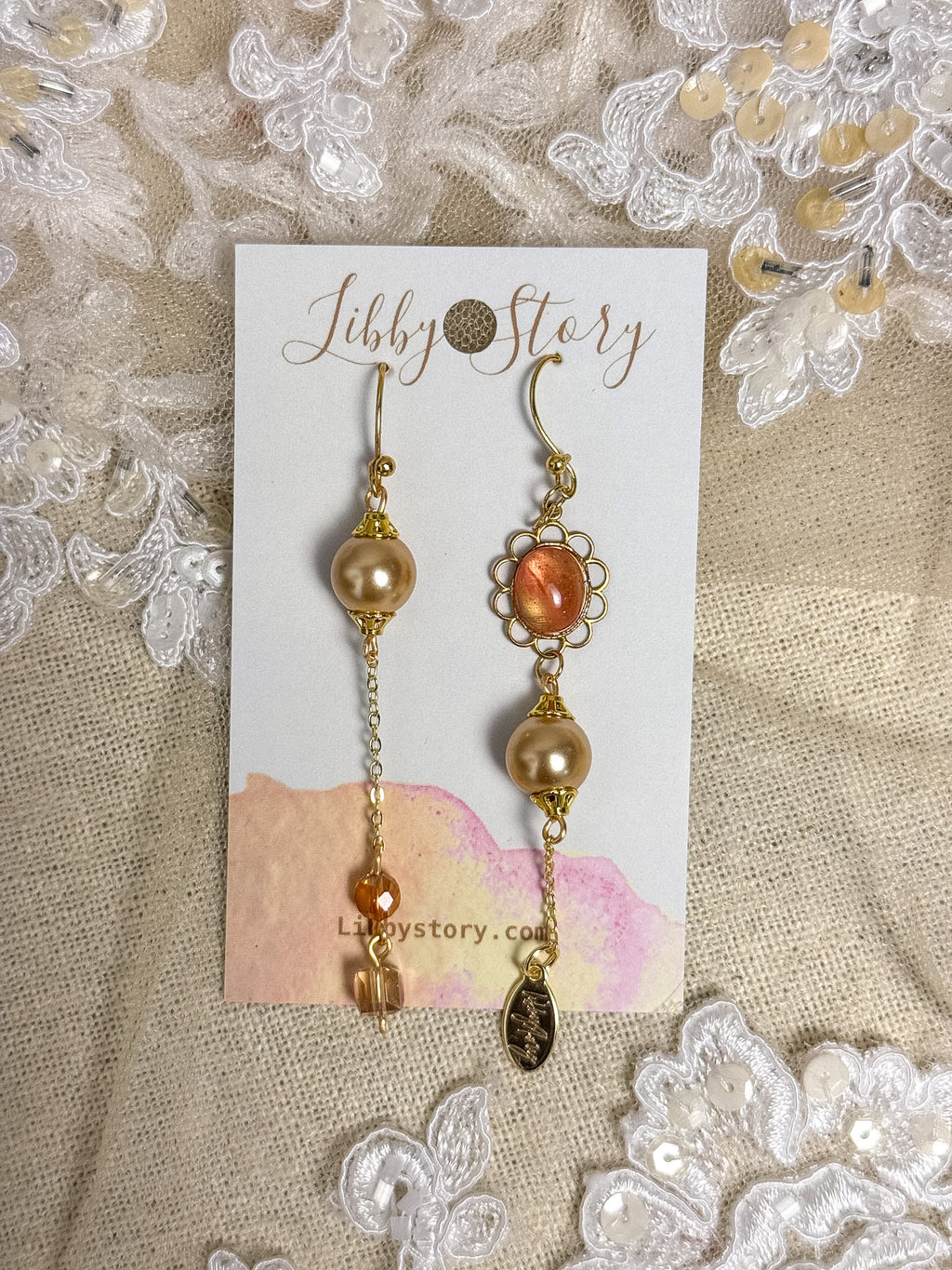 OOAK Handmade Carnelian Flower Mismatch Earrings