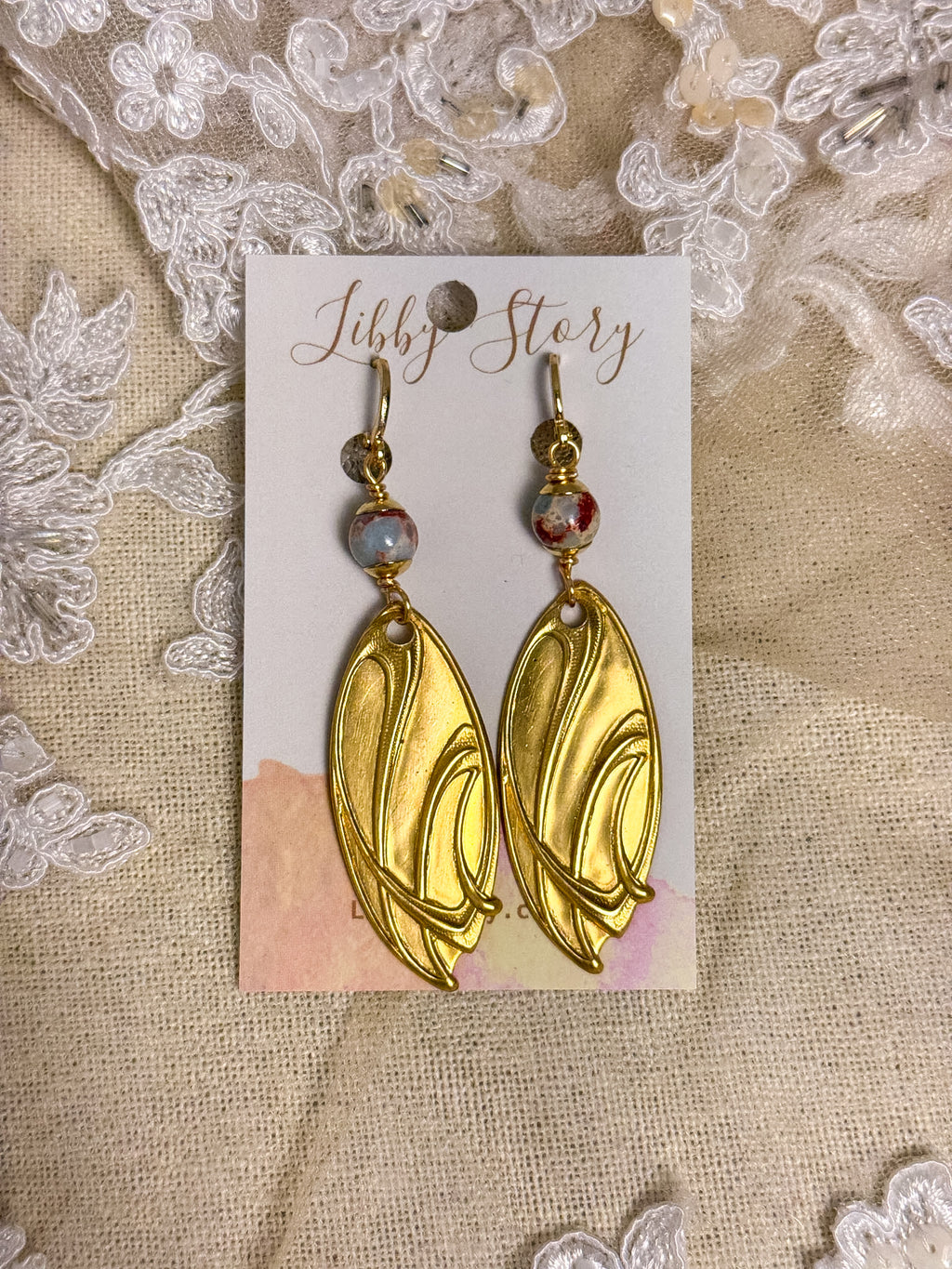 OOAK Jasper & Vintage Brass Stamping Earrings