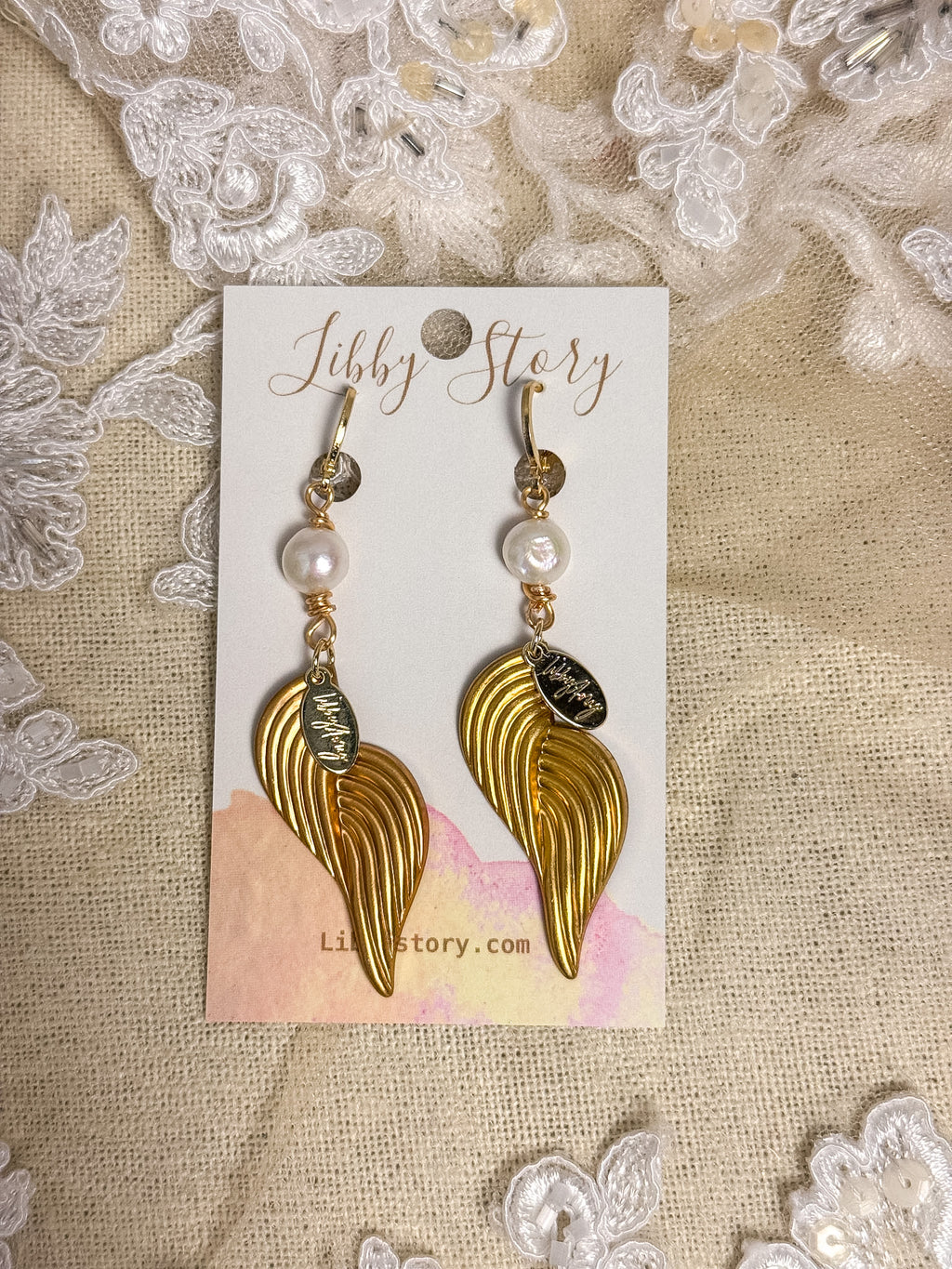 OOAK Handmade Pearl & Vintage Brass Stamping Earrings