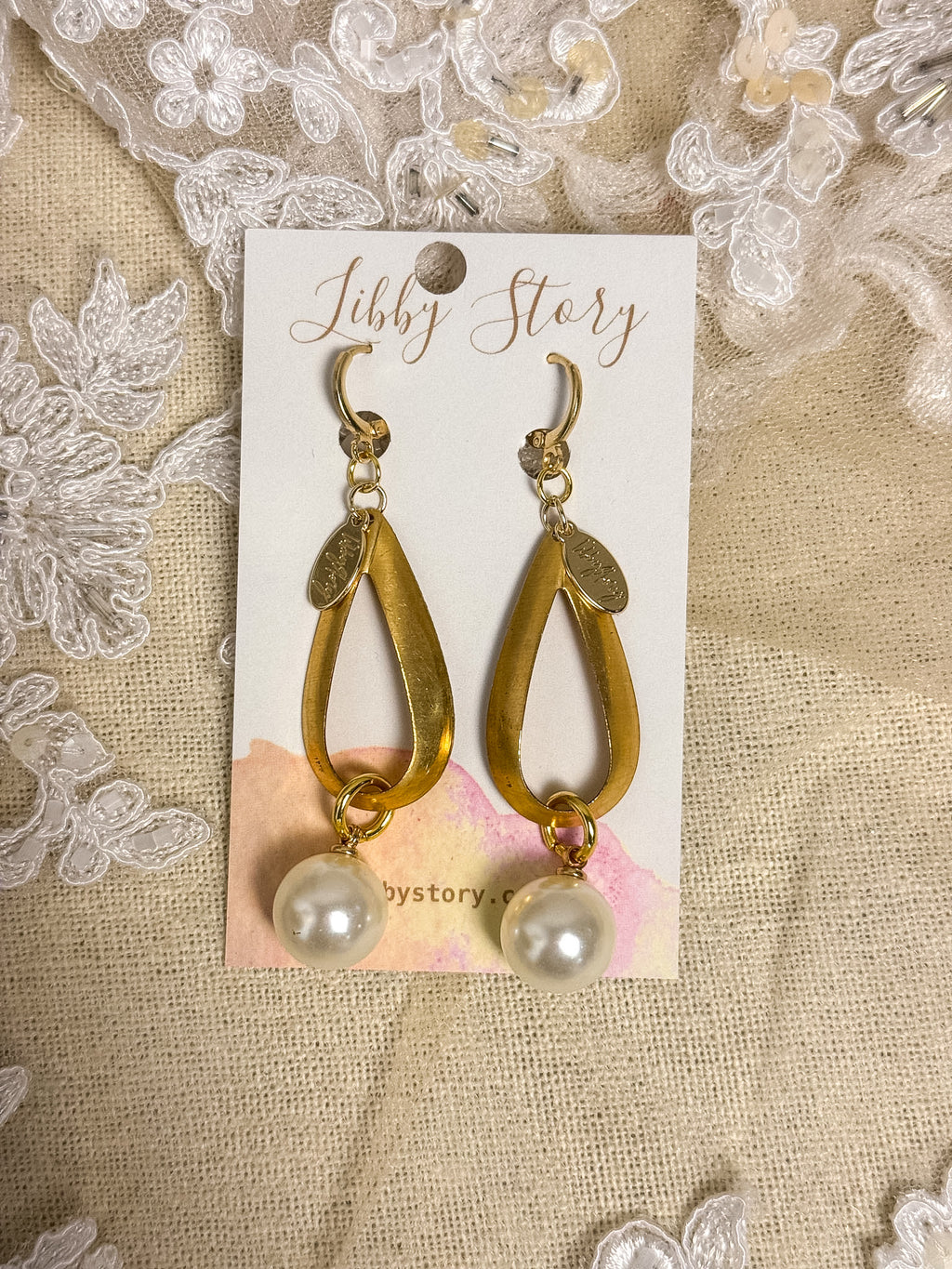 Handmade Glass Pearl & Vintage Brass Earrings