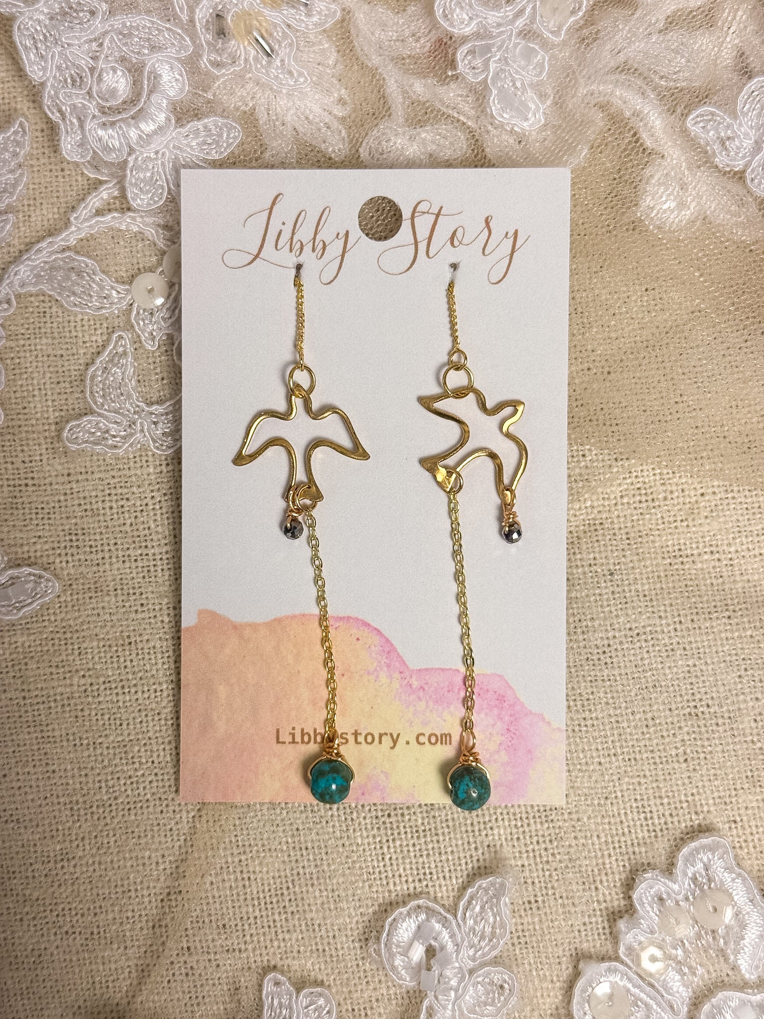 Handmade Turquoise Bird Threader Earings