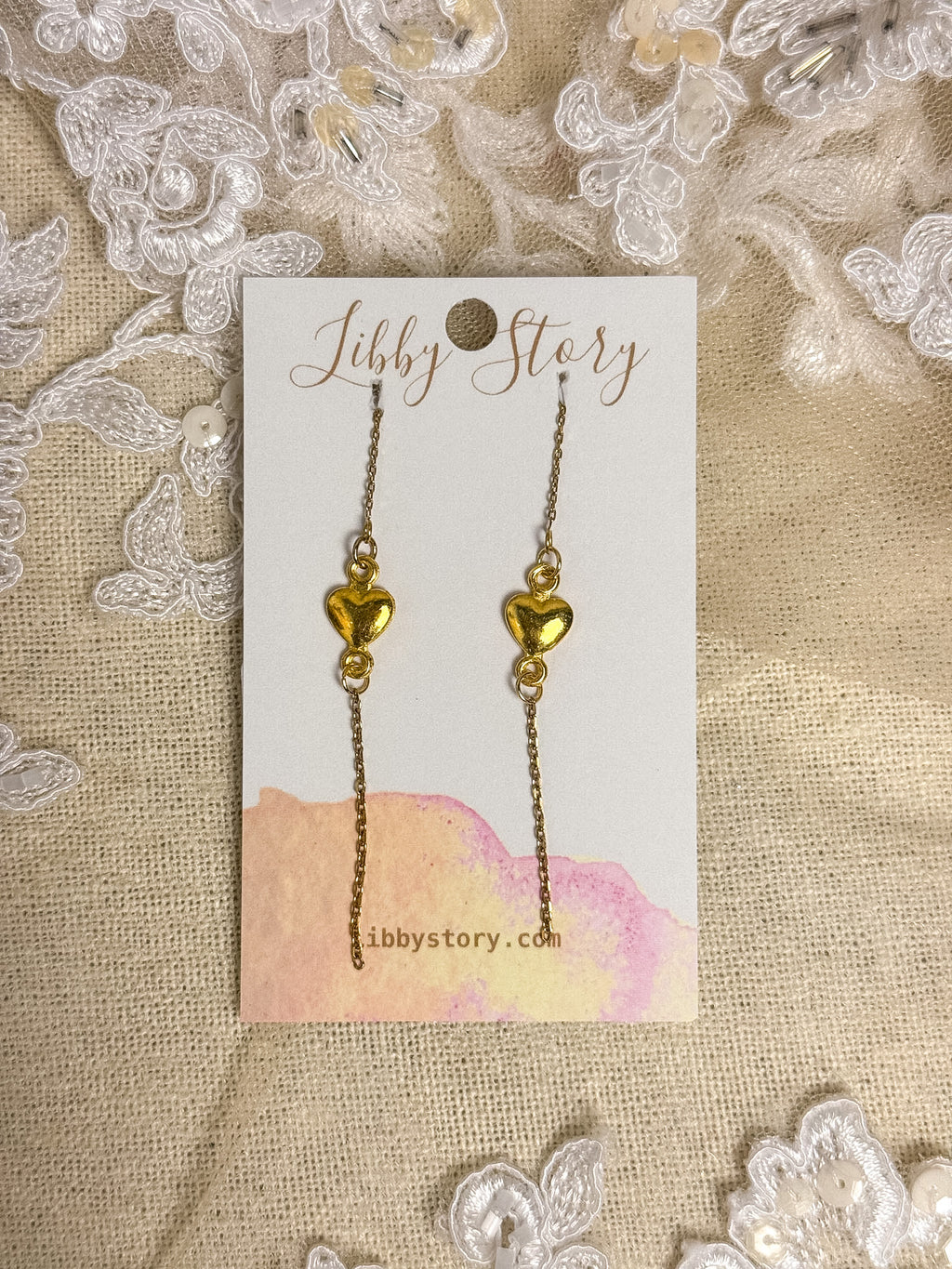 Handmade Bubble Link Heart Threader Earrings