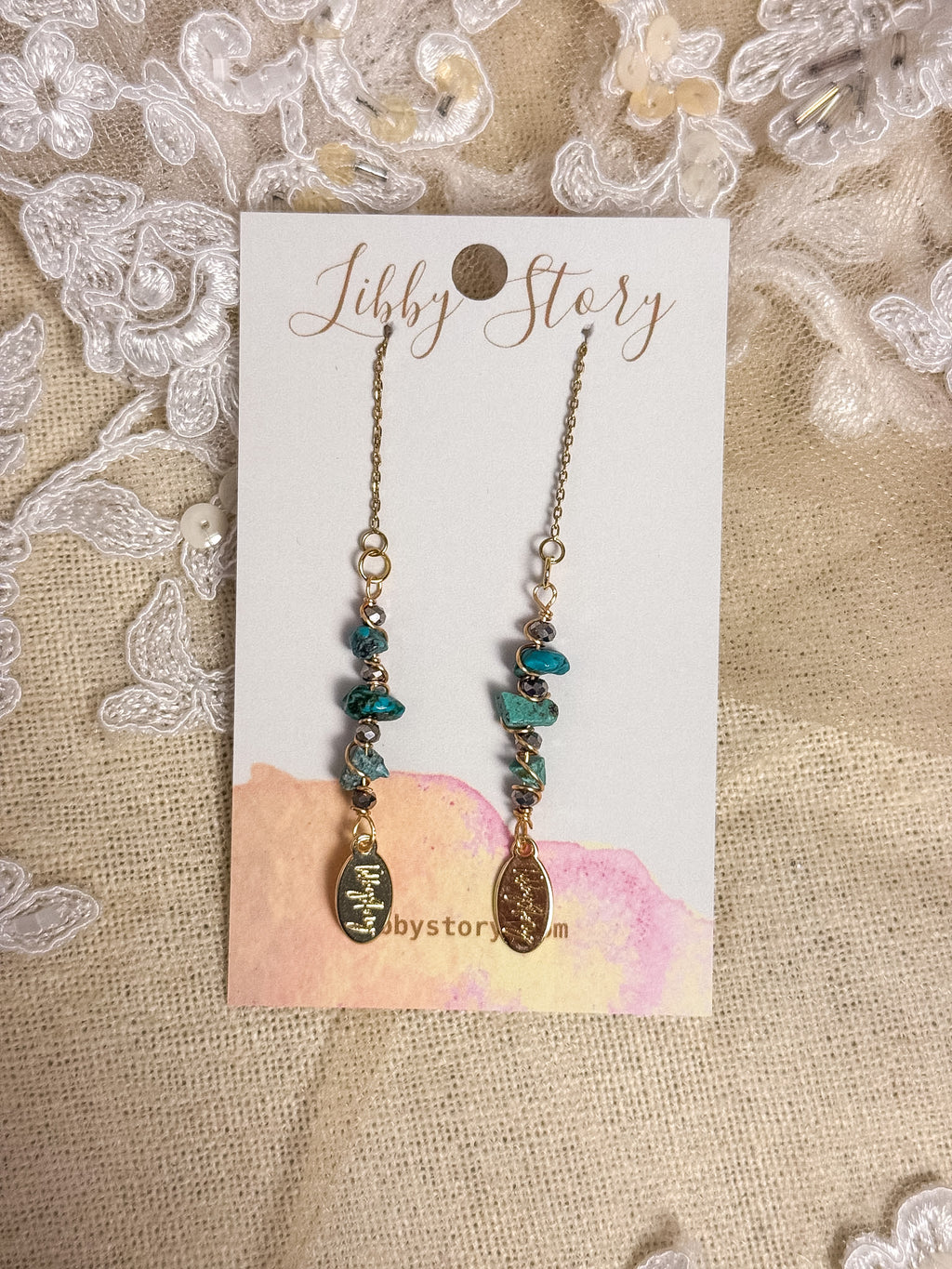 Turquoise Chips Threader Earrings