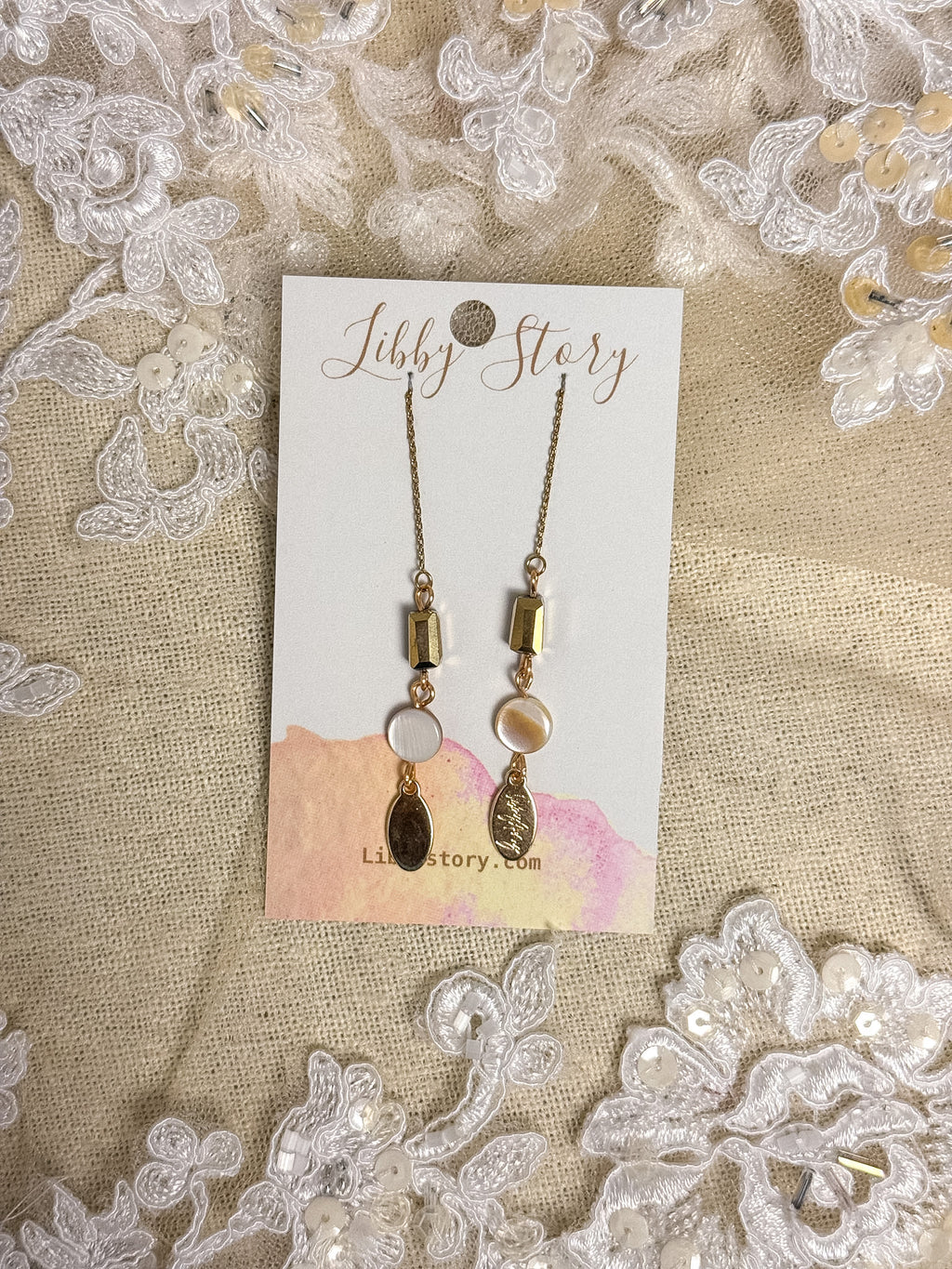 Handmade Shell & Faceted Glass Threader Earrings