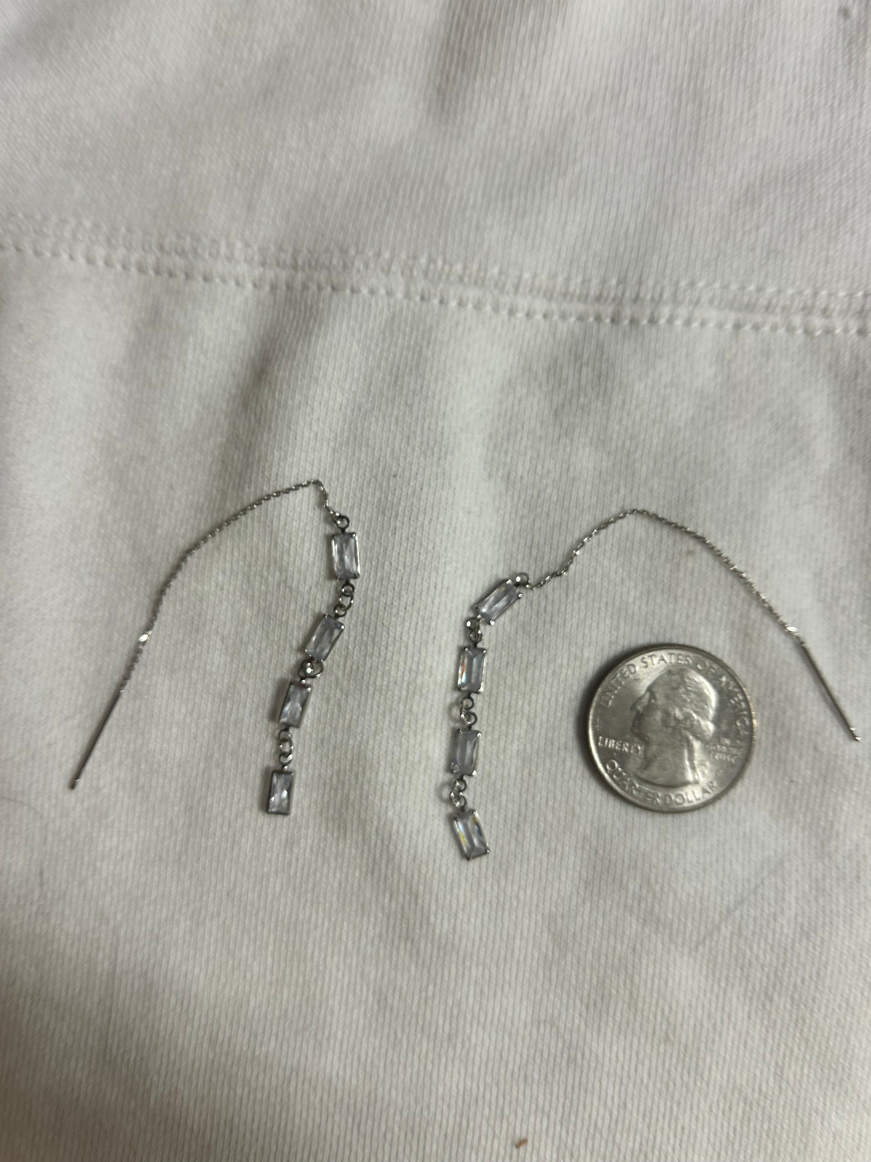 Gold Dipped Baguette Chain Threader Earrings