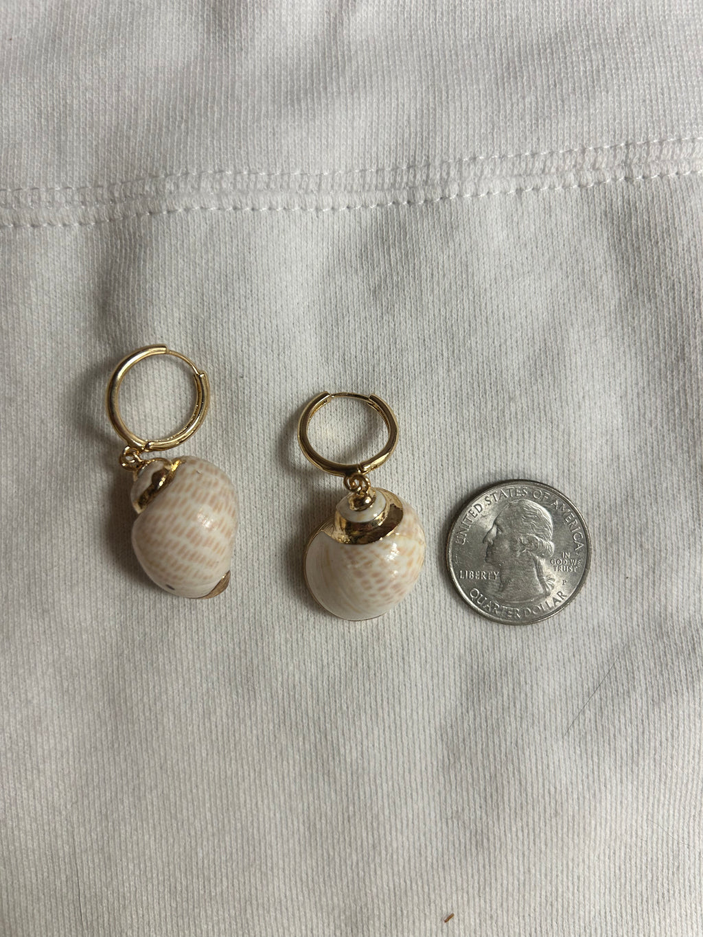 Metallic Accented Sea Snail Shell Charm Hoop Earrings