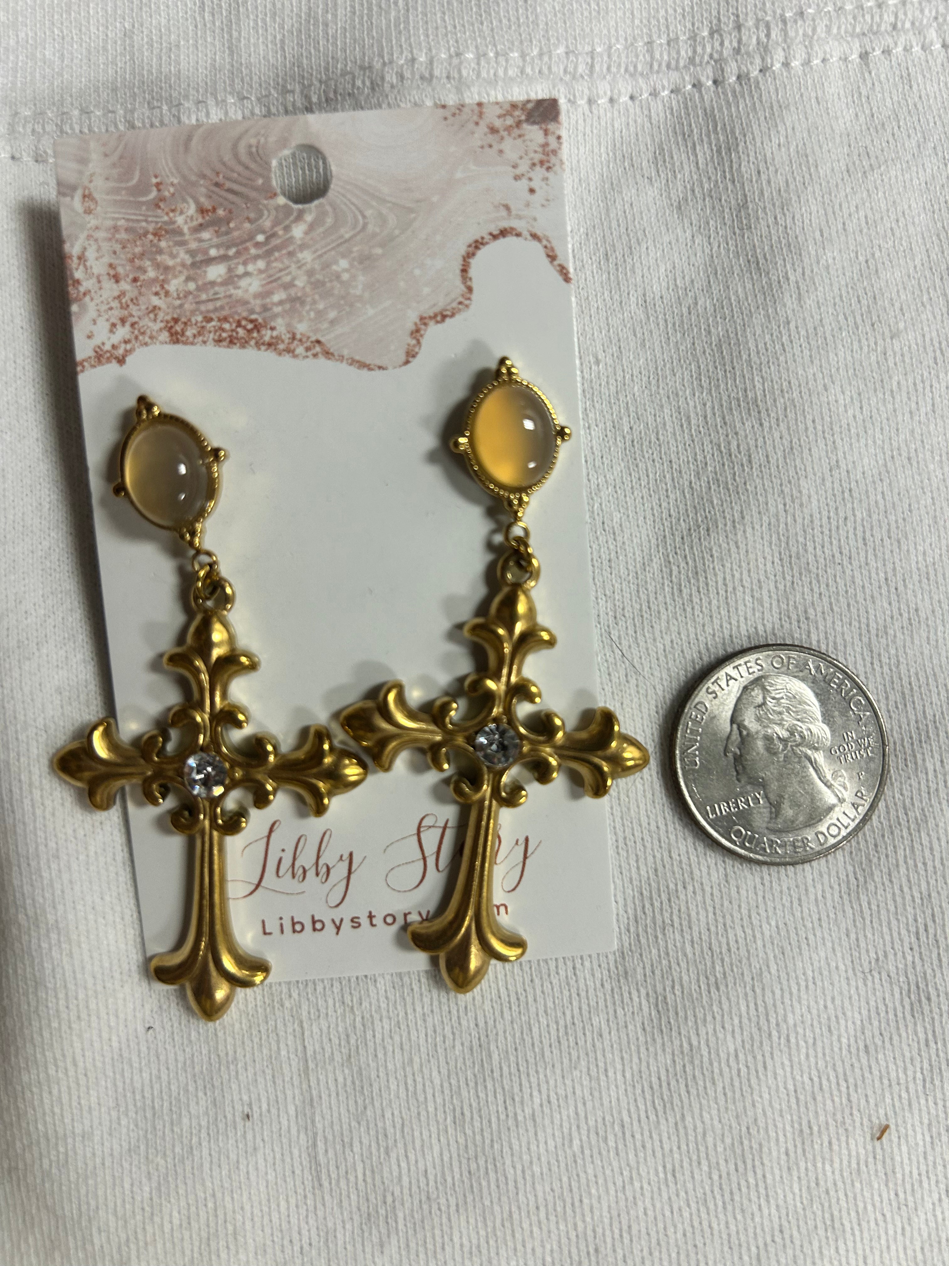 18K Gold Plated Stainless Steel Cross Charm Earrings