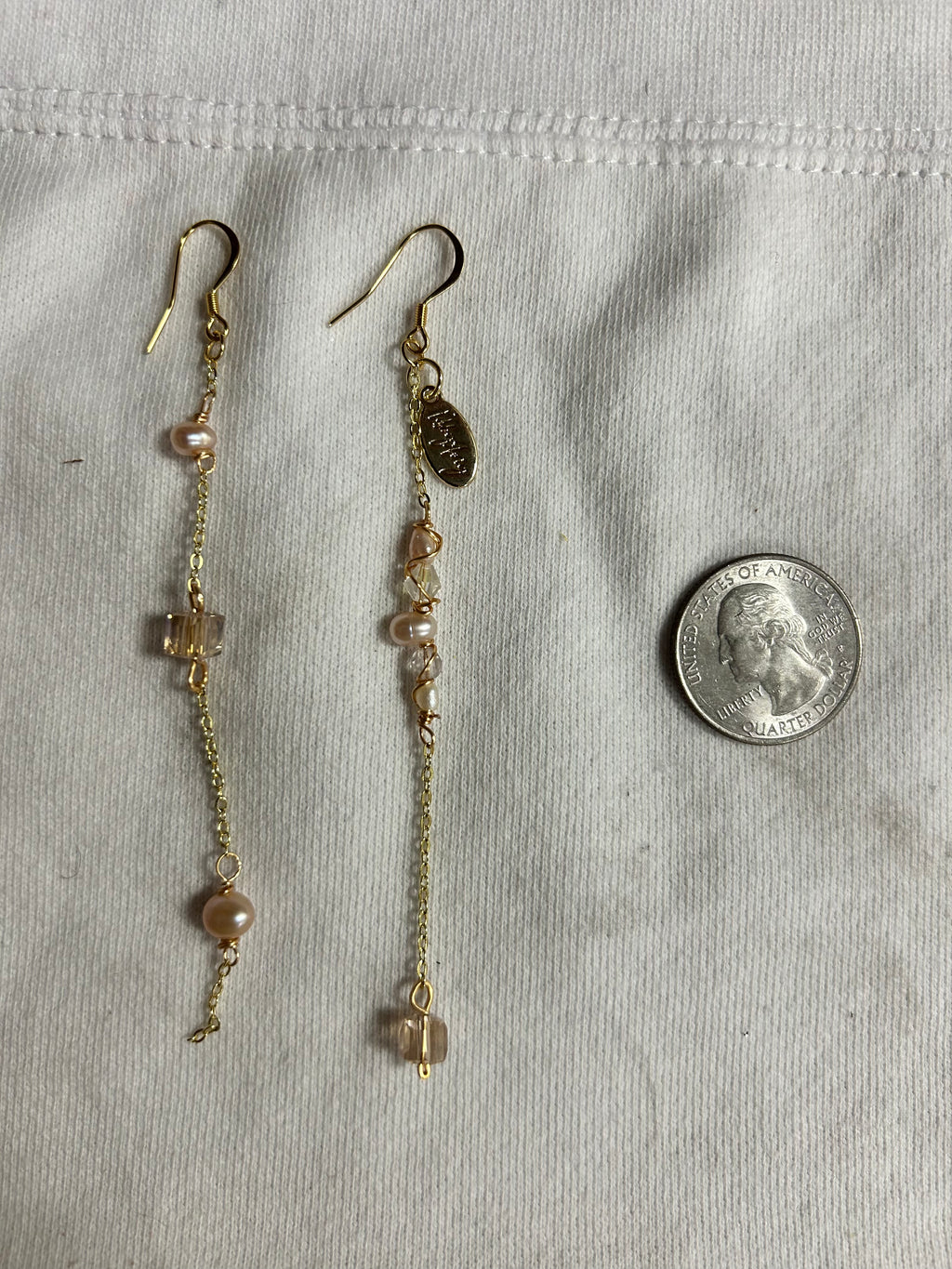 Handmade Long Pearl & Glass Mismatch Earrings