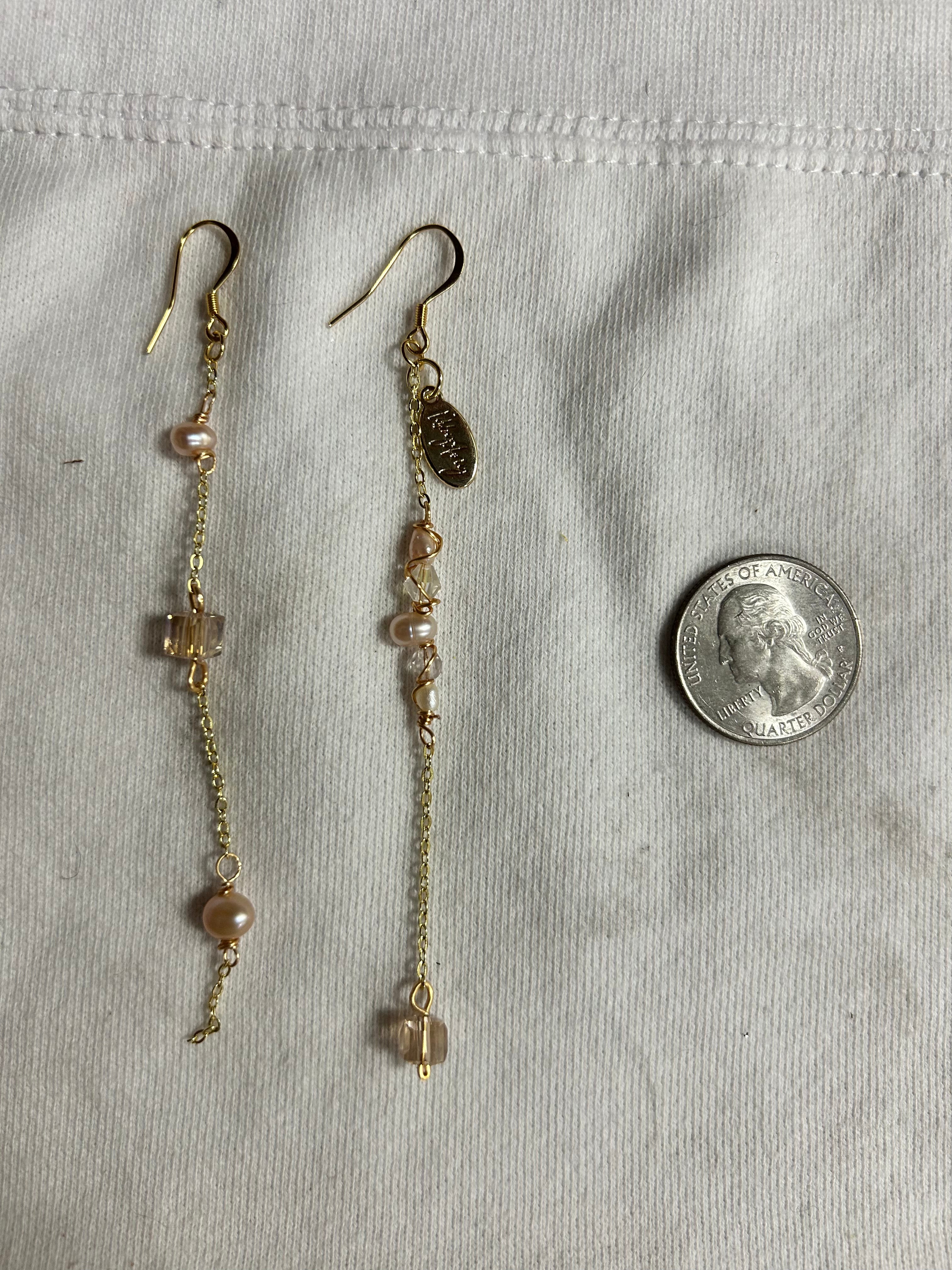 Handmade Long Pearl & Glass Mismatch Earrings