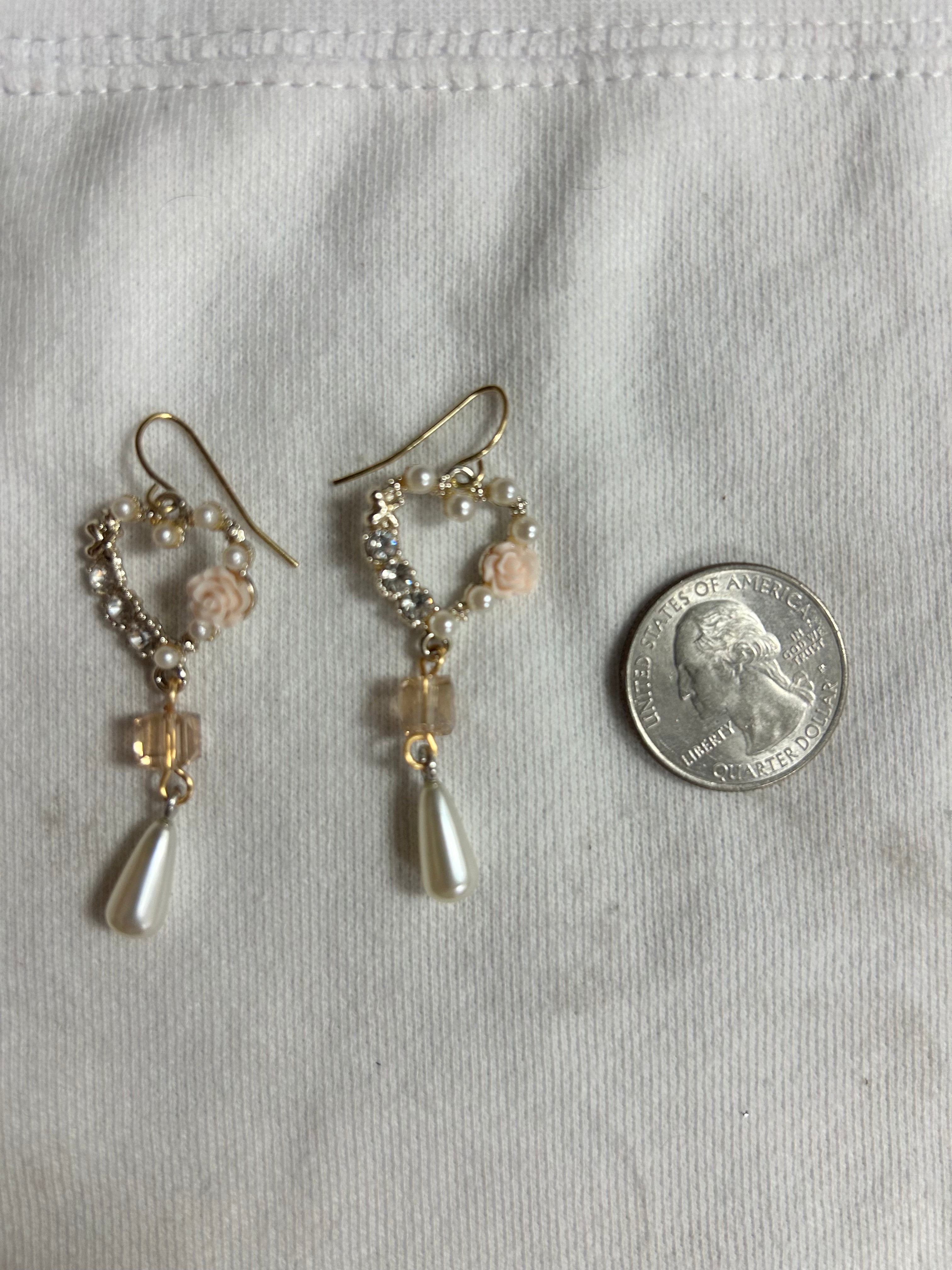Handmade Floral Heart Glass Cube Earrings